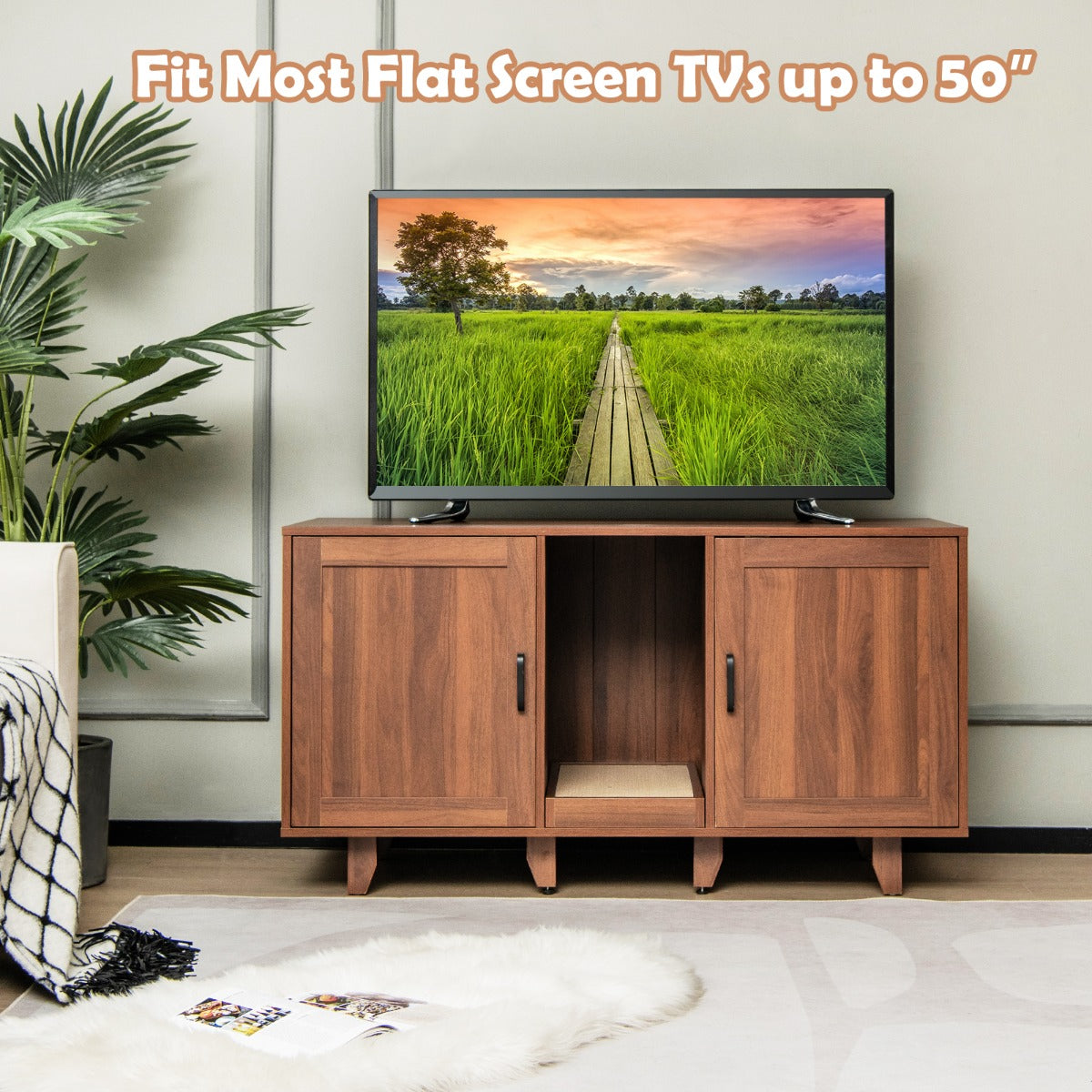 LIVSK Kattenbak Kast - Multifunctioneel Meubel - Privacy voor Kat - Krabplank - Geschikt voor TV's tot 50 inch - Koffie