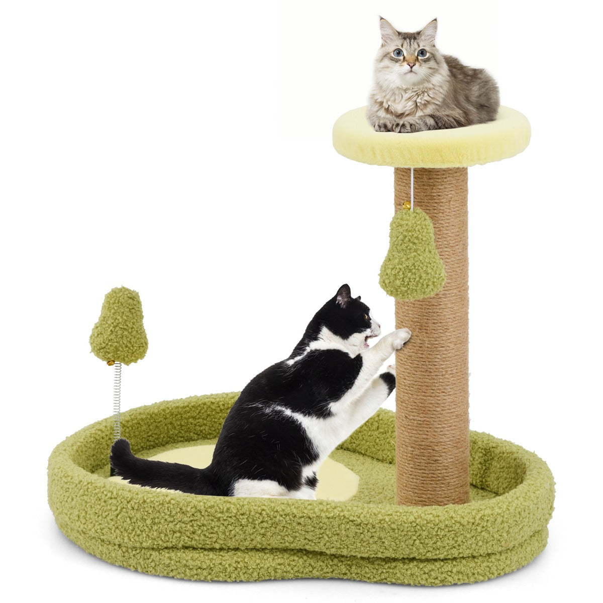 LIVSK Kattenbed met Avocado Veerspeelgoed - Gevoerd Platform - Jute Krabpalen - Antislipbasis - Compact - 50 x 35 x 42 cm - Groen