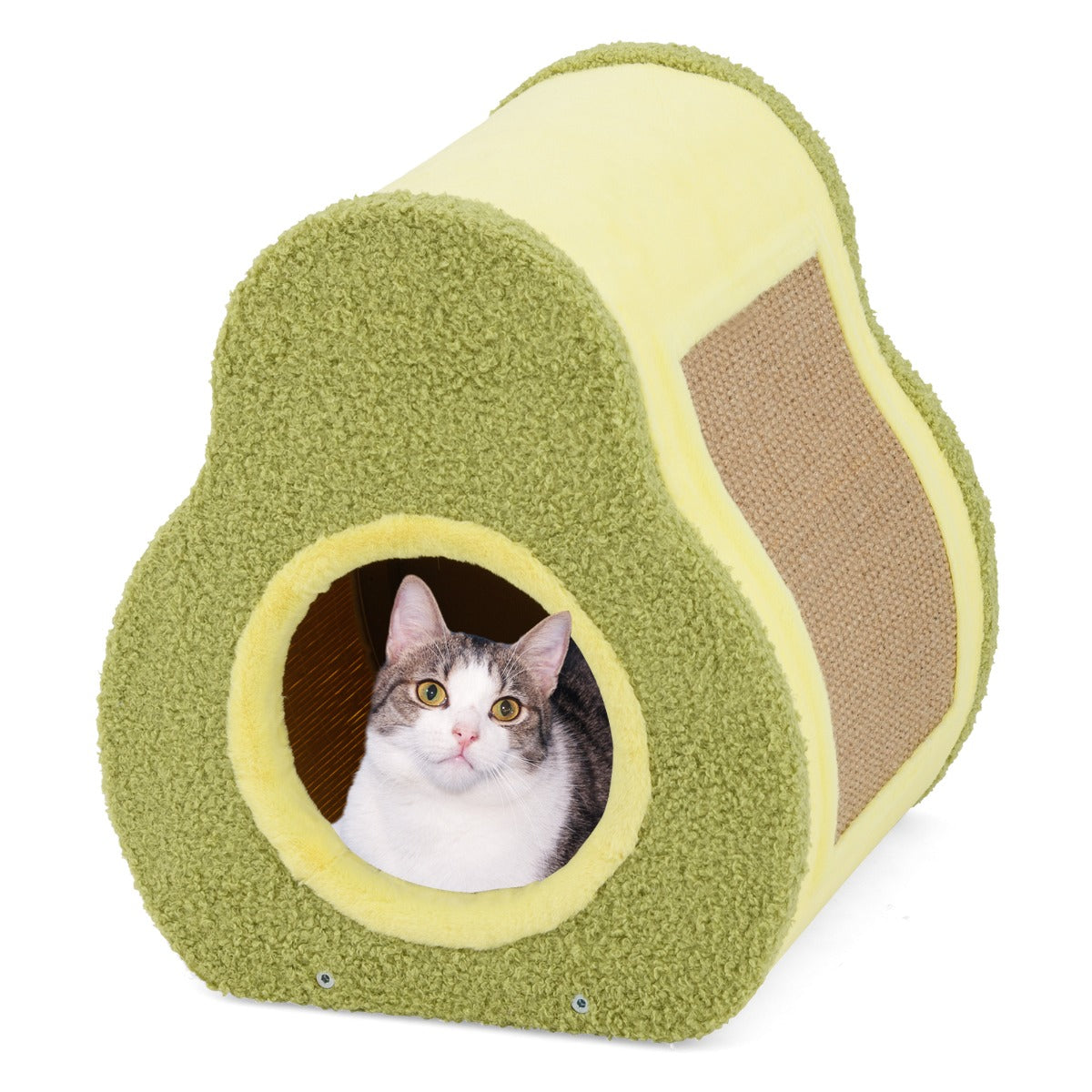 LIVSK Avocado-vormig Kattenhuis met Krabpaal - Duurzaam Jute - Eenvoudige Installatie - Compact - 35 x 33 x 40 cm - Veelkleurig
