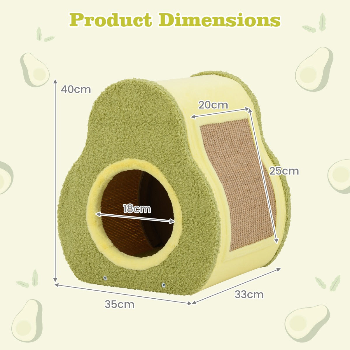 LIVSK Avocado-vormig Kattenhuis met Krabpaal - Duurzaam Jute - Eenvoudige Installatie - Compact - 35 x 33 x 40 cm - Veelkleurig