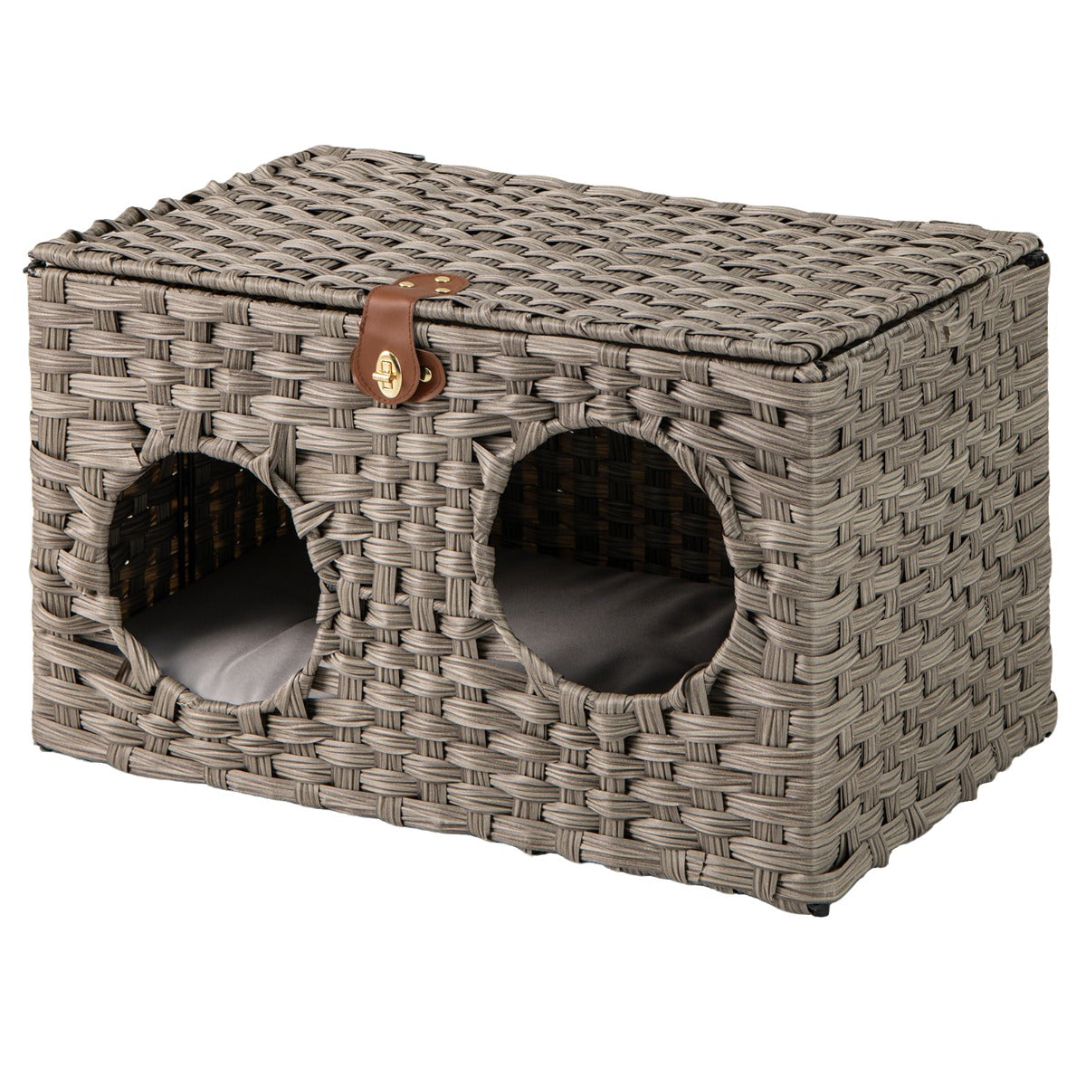 LIVSK Afsluitbaar Rieten Kattenhuis - Opvouwbaar - Afneembaar Kussen - Duurzaam PE-riet - 60 x 35 x 35 cm - Naturel