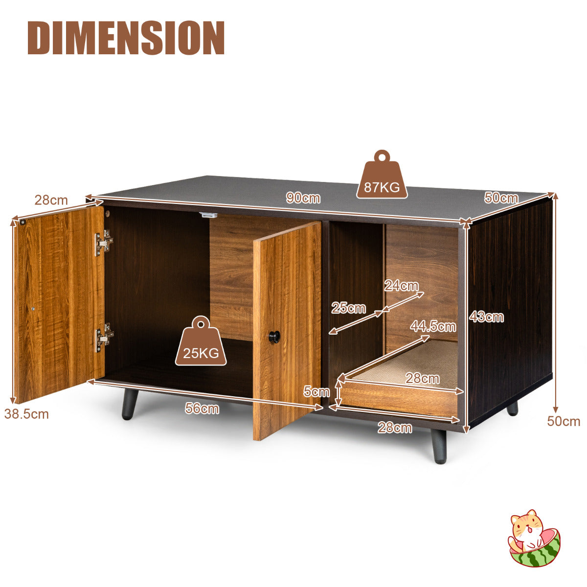 LIVSK 3-in-1 Kattenkast - Kattenhuis, Kattenbak en Salontafel - Met Krabmat en Magnetische Deuren - Stevige MDF en Metaal -