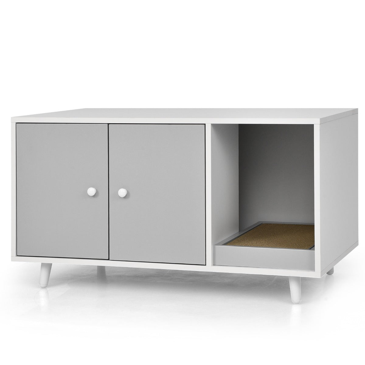 LIVSK 3-in-1 Kattenkast - Kattenhuis en Salontafel - Met Krabmat en Magnetische Deuren - Stevig MDF - 50 x 50 x 90 cm - Grijs