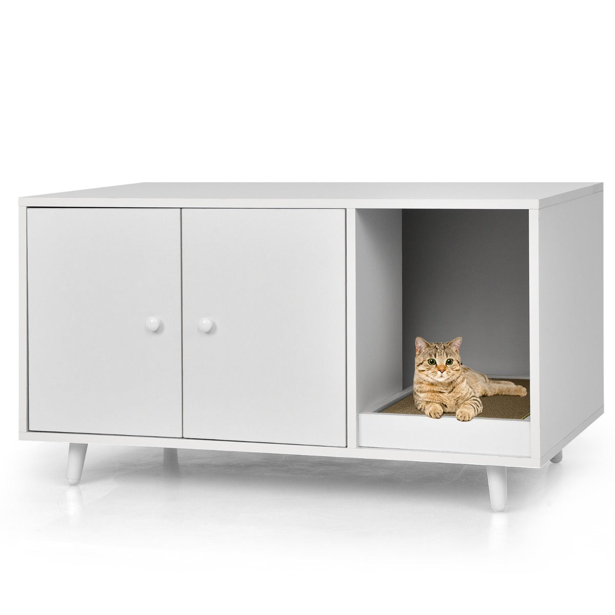 LIVSK 3-in-1 Kattenkast - Multifunctioneel als Kattenhuis, Kattenbak en Salontafel - Magnetische Deuren - Wit