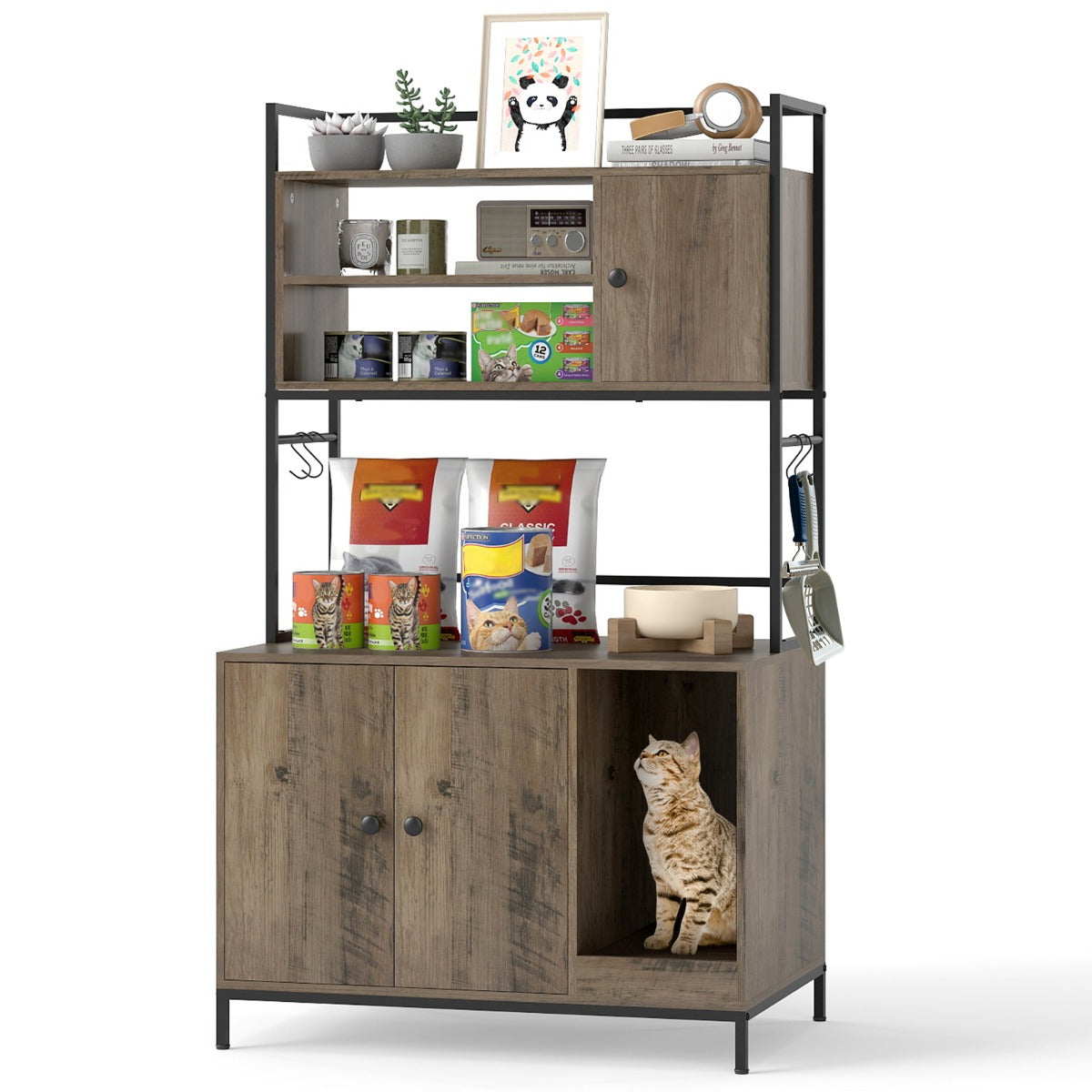 Livsk costway kattenkast grote verborgen kattenwasruimte meubels modern houten kattenhuis voor binnen huisdierenkast 1 1