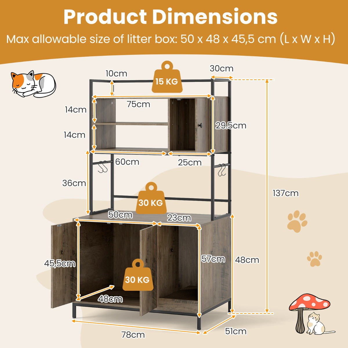 Livsk costway kattenkast grote verborgen kattenwasruimte meubels modern houten kattenhuis voor binnen huisdierenkast 2