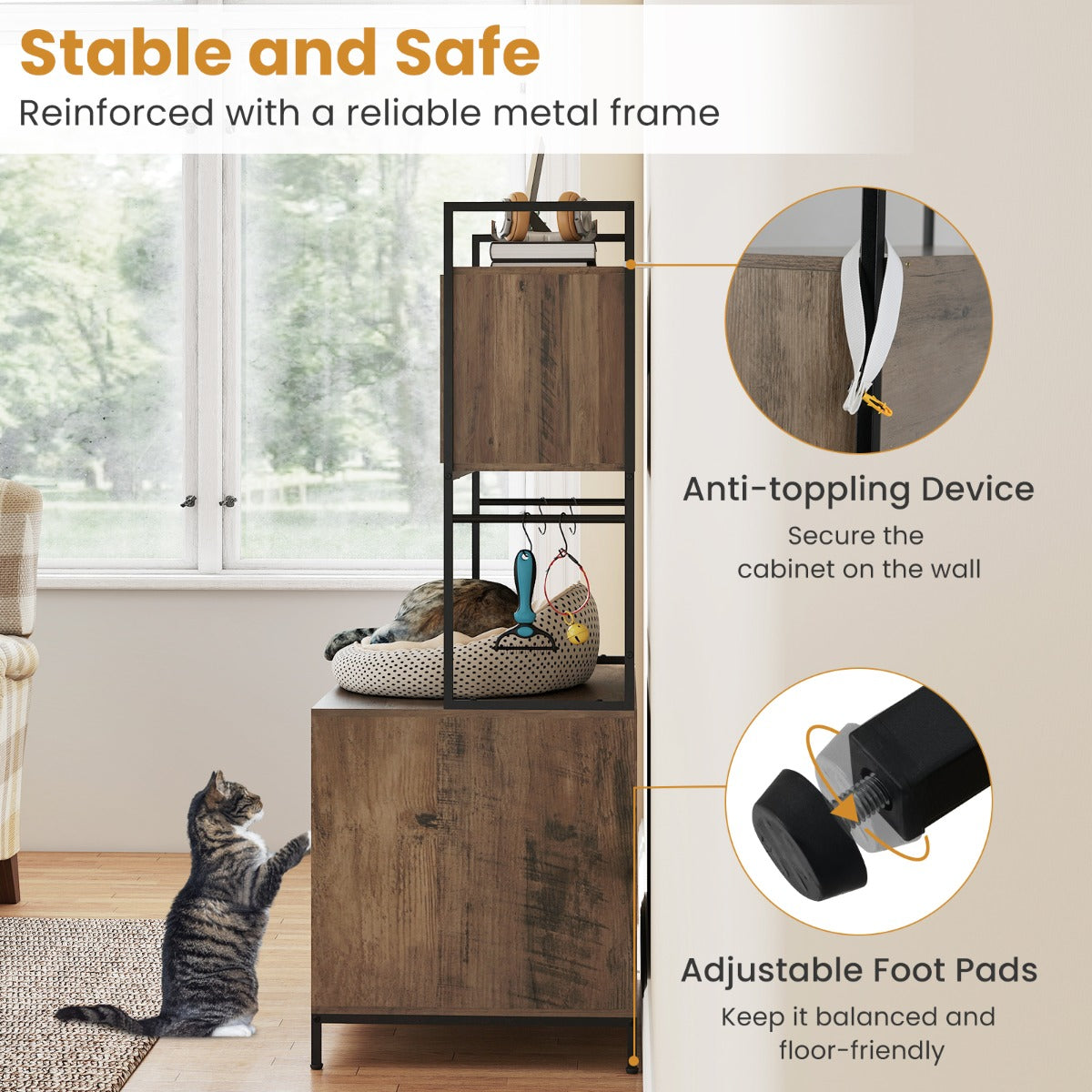 Livsk costway kattenkast grote verborgen kattenwasruimte meubels modern houten kattenhuis voor binnen huisdierenkast 6