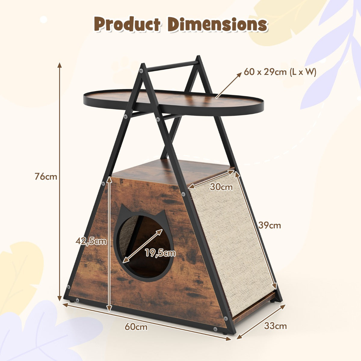 LIVSK Kattenkast en Bijzettafel - 2-in-1 Meubel met Opbergruimte - Krasbestendig - Eenvoudige Montage - 60 x 33 x 76 cm - Bruin +