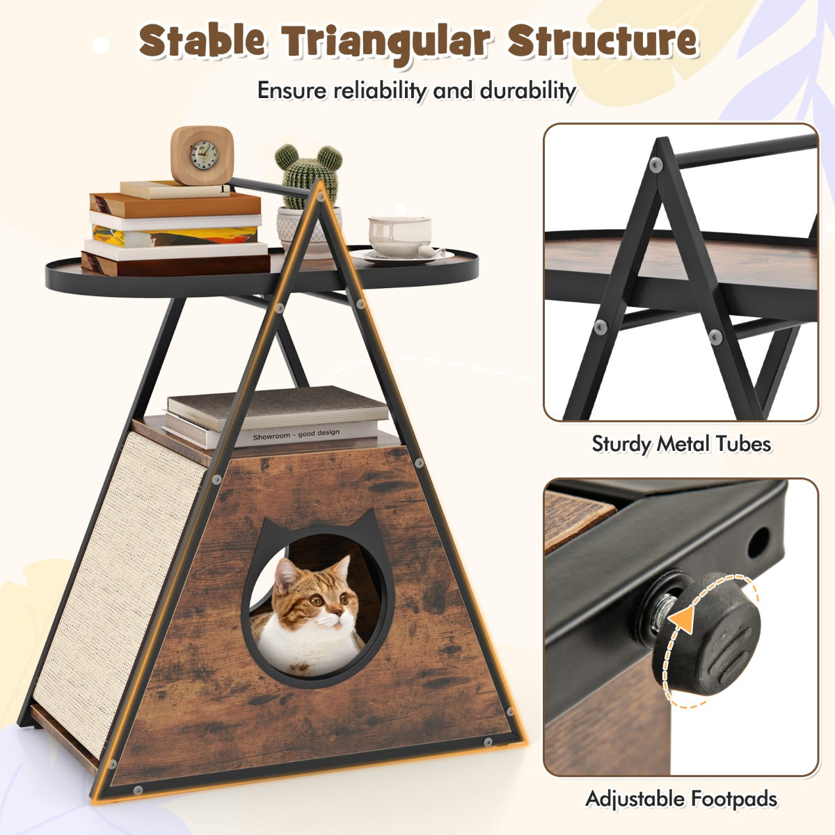 LIVSK Kattenkast en Bijzettafel - 2-in-1 Meubel met Opbergruimte - Krasbestendig - Eenvoudige Montage - 60 x 33 x 76 cm - Bruin +