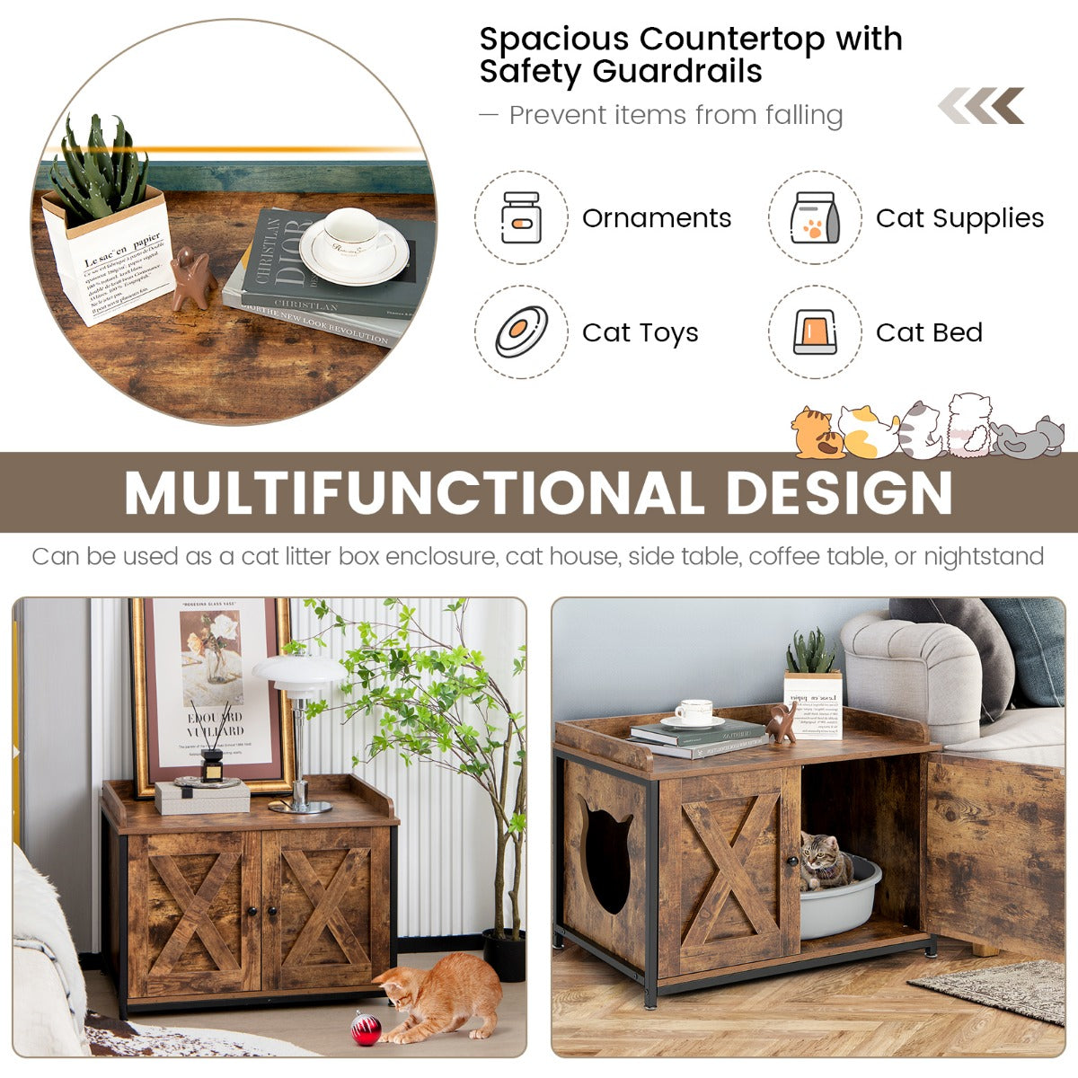 LIVSK Kattenmeubelkast - Multifunctioneel Design - Robuust Stalen Frame - Privacy voor je Kat - 80 x 50 x 58 cm - Bruin
