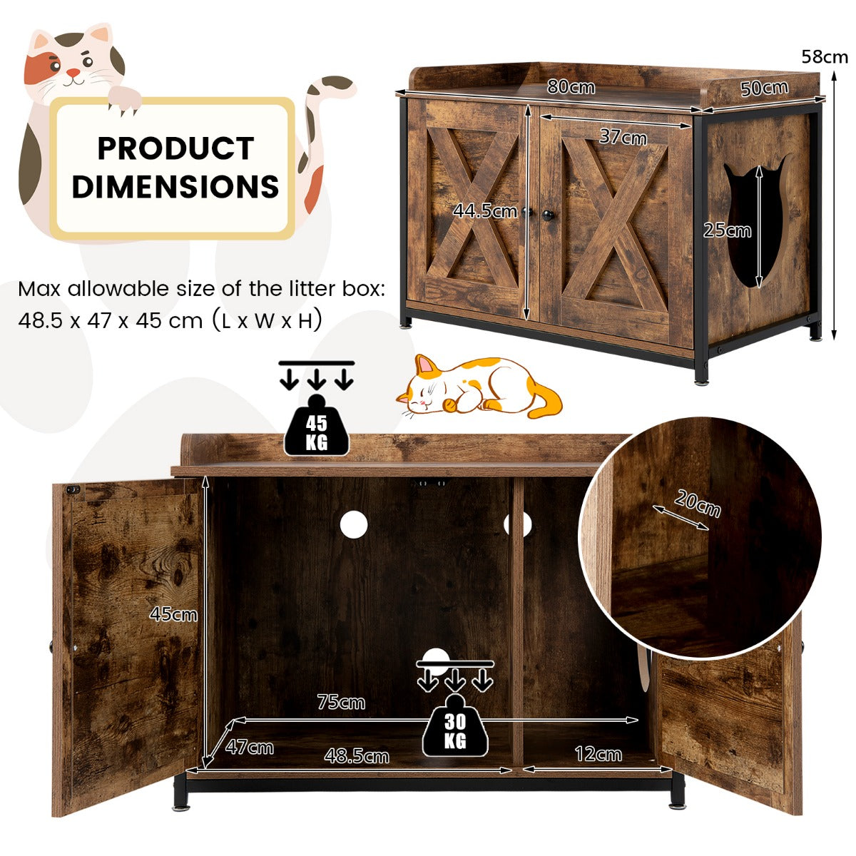 LIVSK Kattenmeubelkast - Multifunctioneel Design - Robuust Stalen Frame - Privacy voor je Kat - 80 x 50 x 58 cm - Bruin