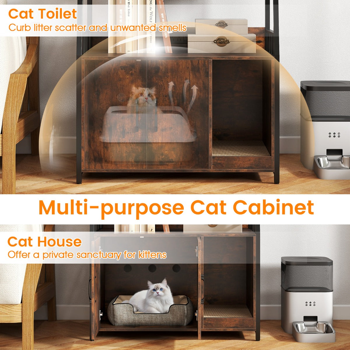 LIVSK kattenbakkast met geïntegreerd oplaadstation - Ventilatieopeningen - Krabmat - 80 x 40 x 132 cm - Bruin