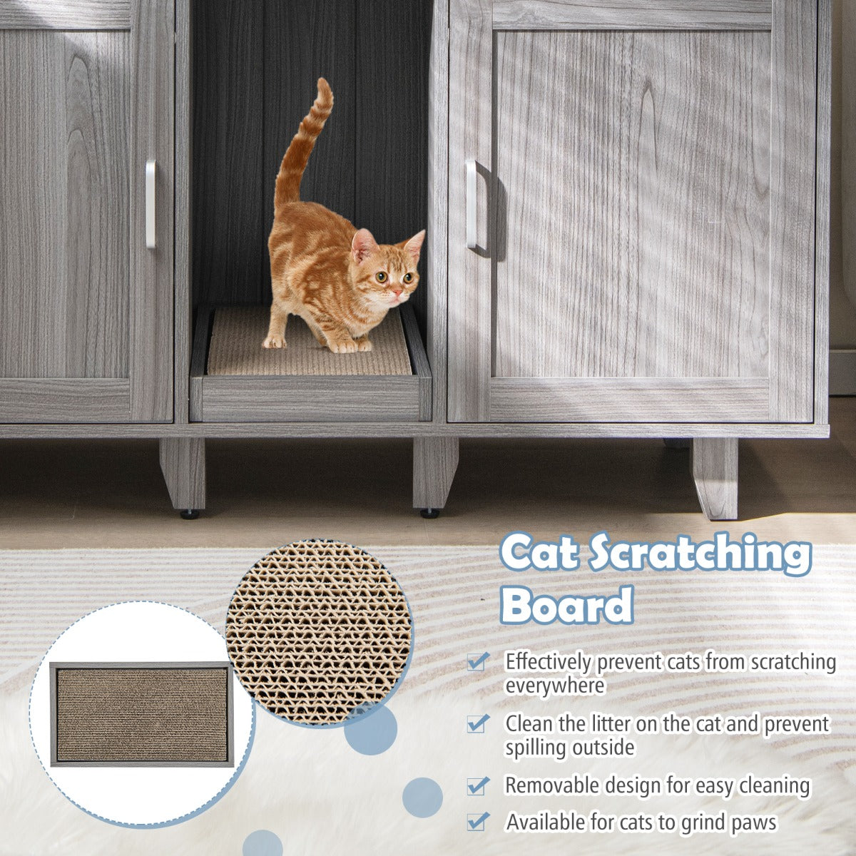 LIVSK Multifunctionele Kattenkast - 3-in-1 Meubilair met Privacy - Krabplank - Voor TV's tot 50 inch - 120 x 52 x 65 cm - Grijs
