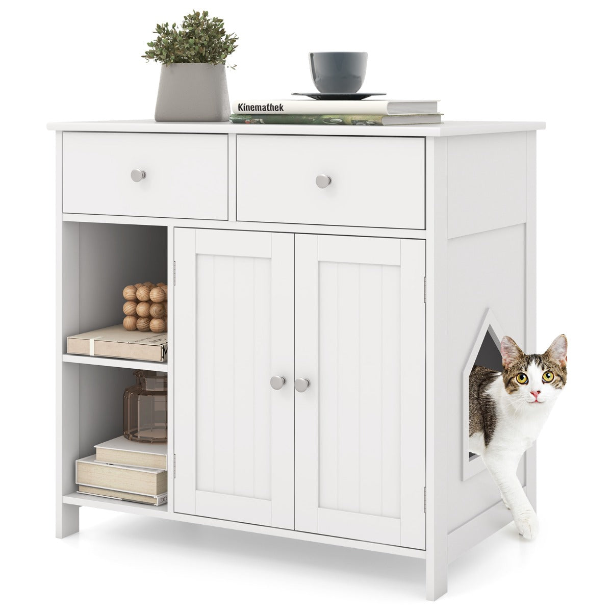 LIVSK Kattenkast met 2 Laden en Deuren - Privacy voor Kattenbak - Veelzijdig Design - Eenvoudig Onderhoud - 80 x 51 x 78 cm - Wit