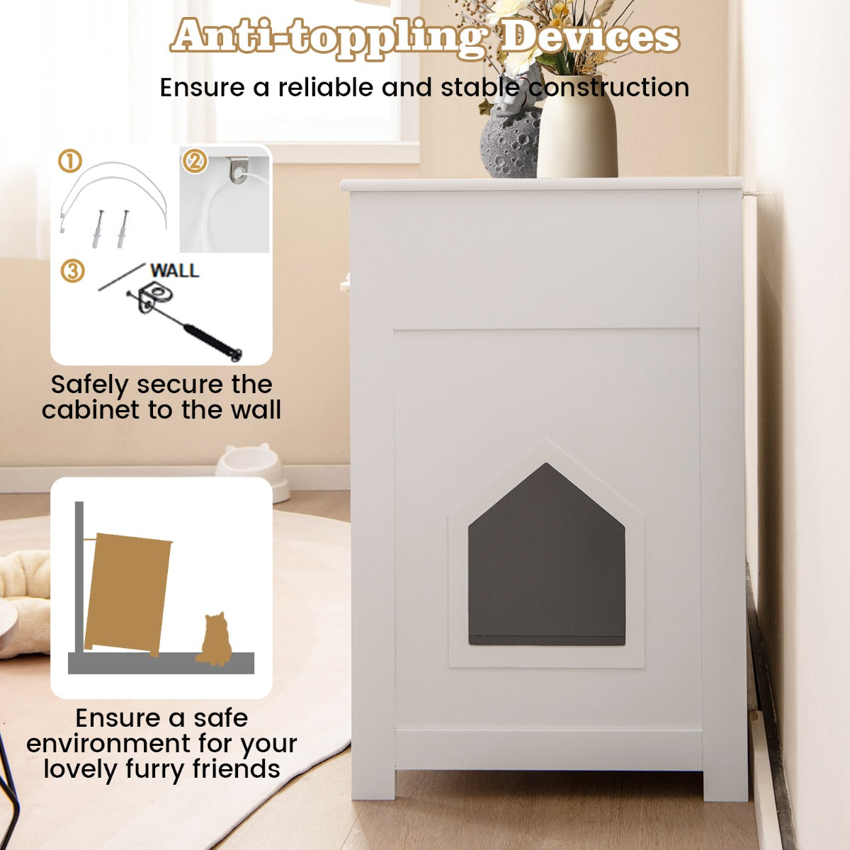 LIVSK Kattenkast met 2 Laden en Deuren - Privacy voor Kattenbak - Veelzijdig Design - Eenvoudig Onderhoud - 80 x 51 x 78 cm - Wit