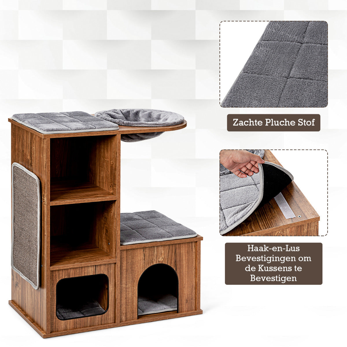 LIVSK Kattenboom - Robuuste Structuur met Sisal Krabmat - Meerdere Niveaus - Eenvoudig Design - 69 x 39 x 80,5 cm - Bruin