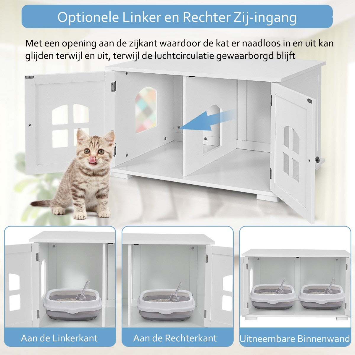 LIVSK Decoratief Kattenhuis - Dubbele Deuren - Optimale Luchtcirculatie - Eenvoudig Schoon te Maken - MDF-structuur - Wit