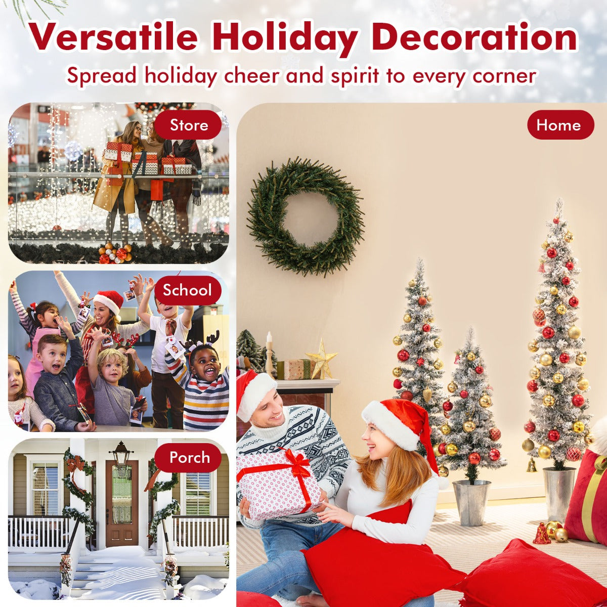 LIVSK Kerstboomset - 3 Verschillende Hoogtes van 90, 120 en 150 cm - Stevige Metalen Tonnen - Veilig PVC - Wit, Groen, Zilver