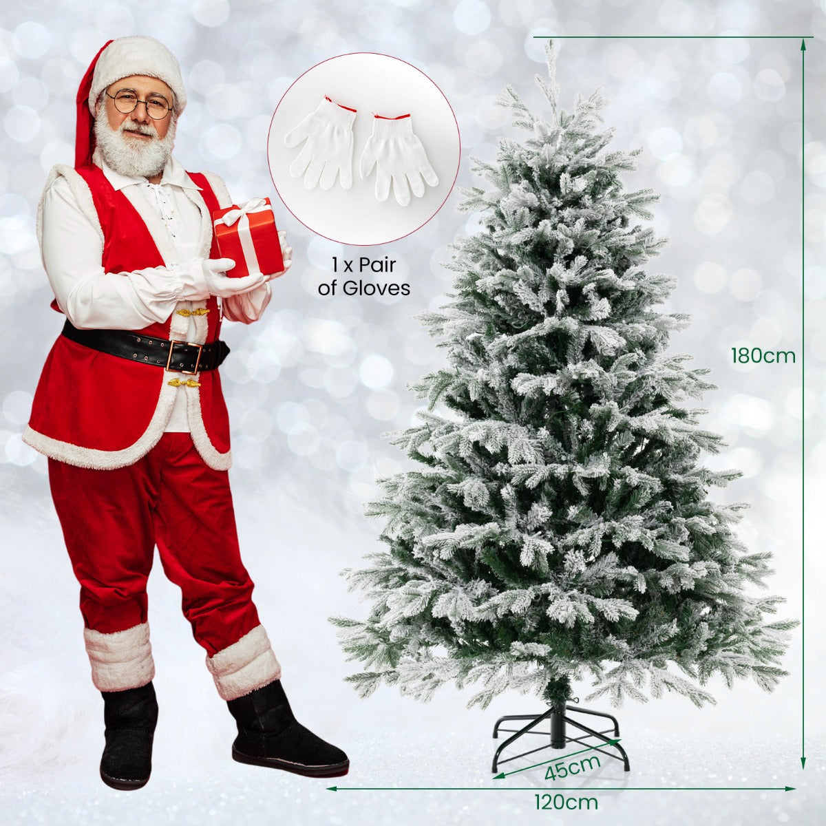 Livsk costway kerstboom 180 cm en verlichte kerstsoldaat met 100 ledlampjes kerstboom met warme ledlampjes en kerstsoldaat 185 cm 2