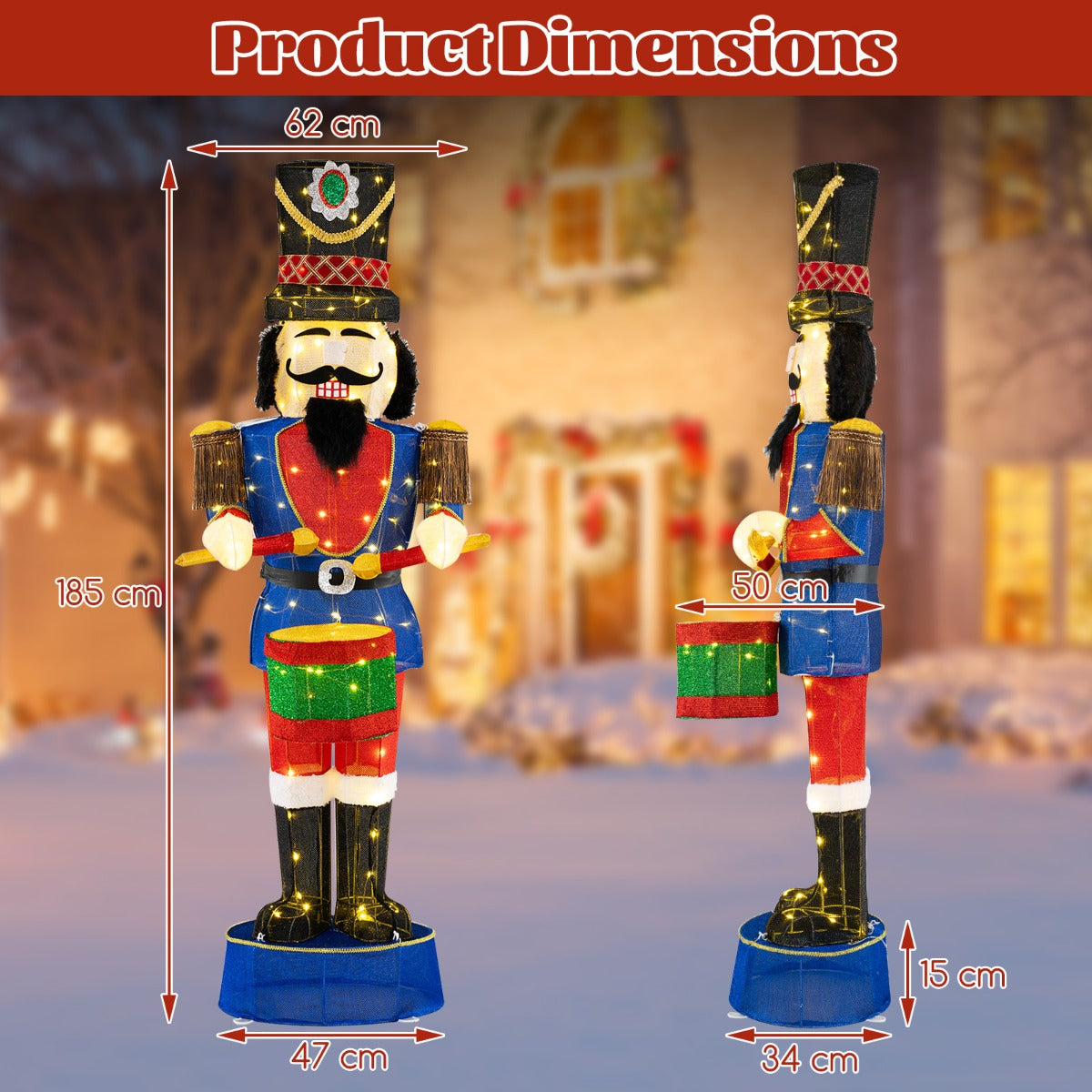 Livsk costway kerstboom 180 cm en verlichte kerstsoldaat met 100 ledlampjes kerstboom met warme ledlampjes en kerstsoldaat 185 cm 3