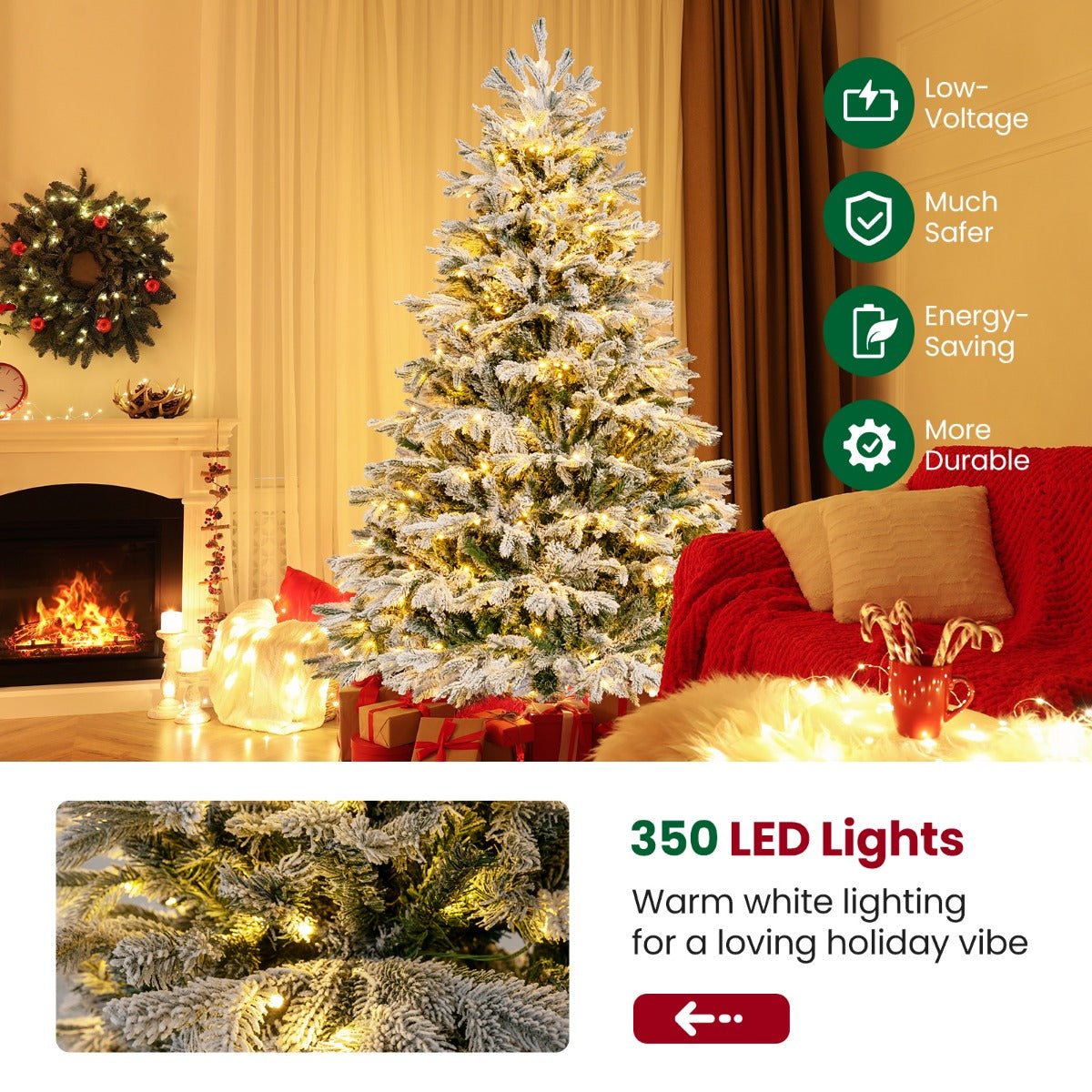 Livsk costway kerstboom 180 cm en verlichte kerstsoldaat met 100 ledlampjes kerstboom met warme ledlampjes en kerstsoldaat 185 cm 5
