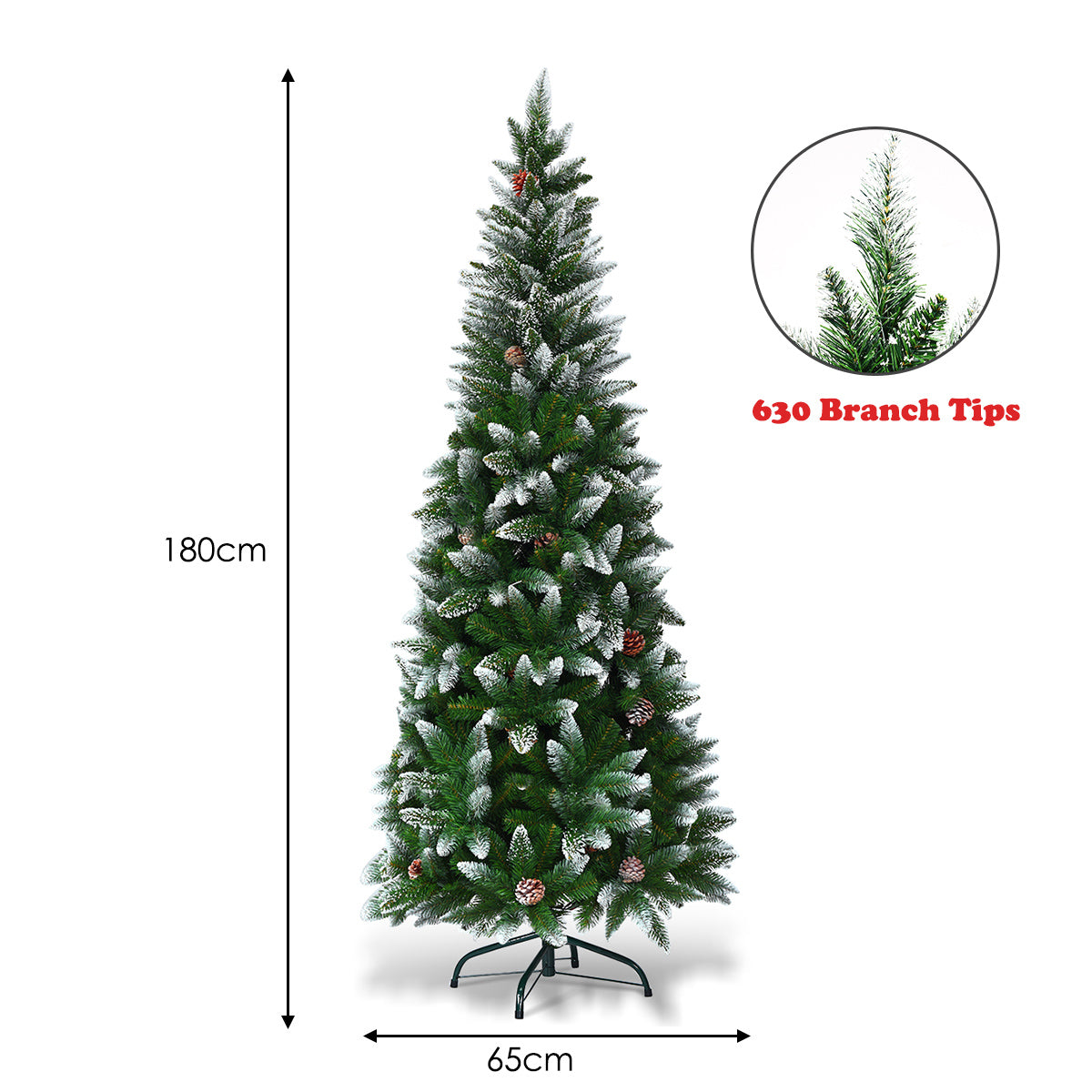 Livsk costway kerstboom 180 cm van hoogwaardig pvc en verlicht 3d kerstsoldaatje besneeuwde kerstboom en voorverlicht kerstsoldaatje 2