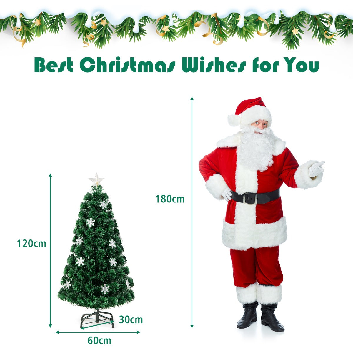 LIVSK Kunstkerstboom met LED Verlichting - Sneeuwvlokken - Eenvoudige Installatie - Duurzaam en Brandveilig - 120 cm - Groen