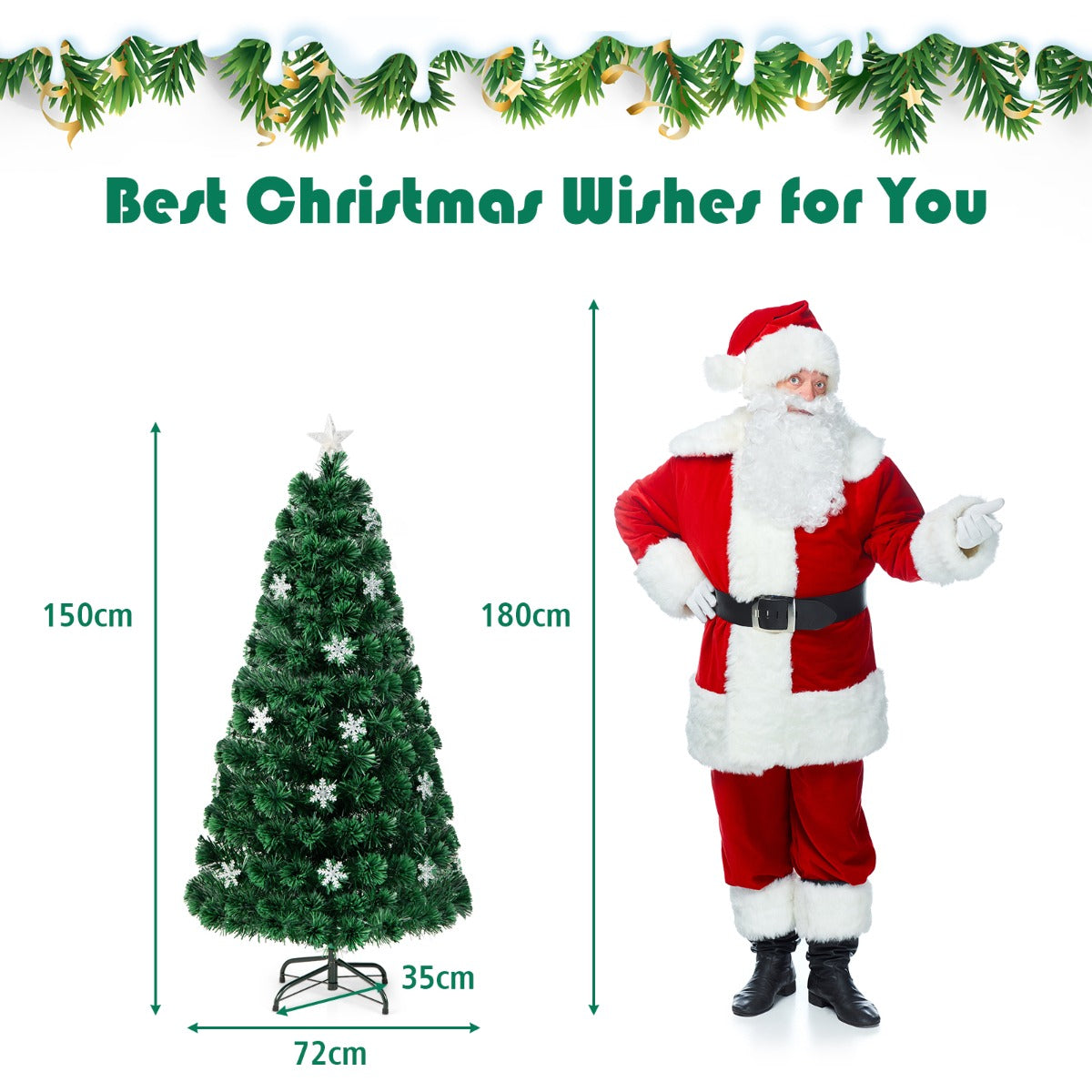 LIVSK Kunstkerstboom met LED-verlichting - Sneeuwvlokken - Brandwerend PVC - Eenvoudige installatie - 90 cm - Groen