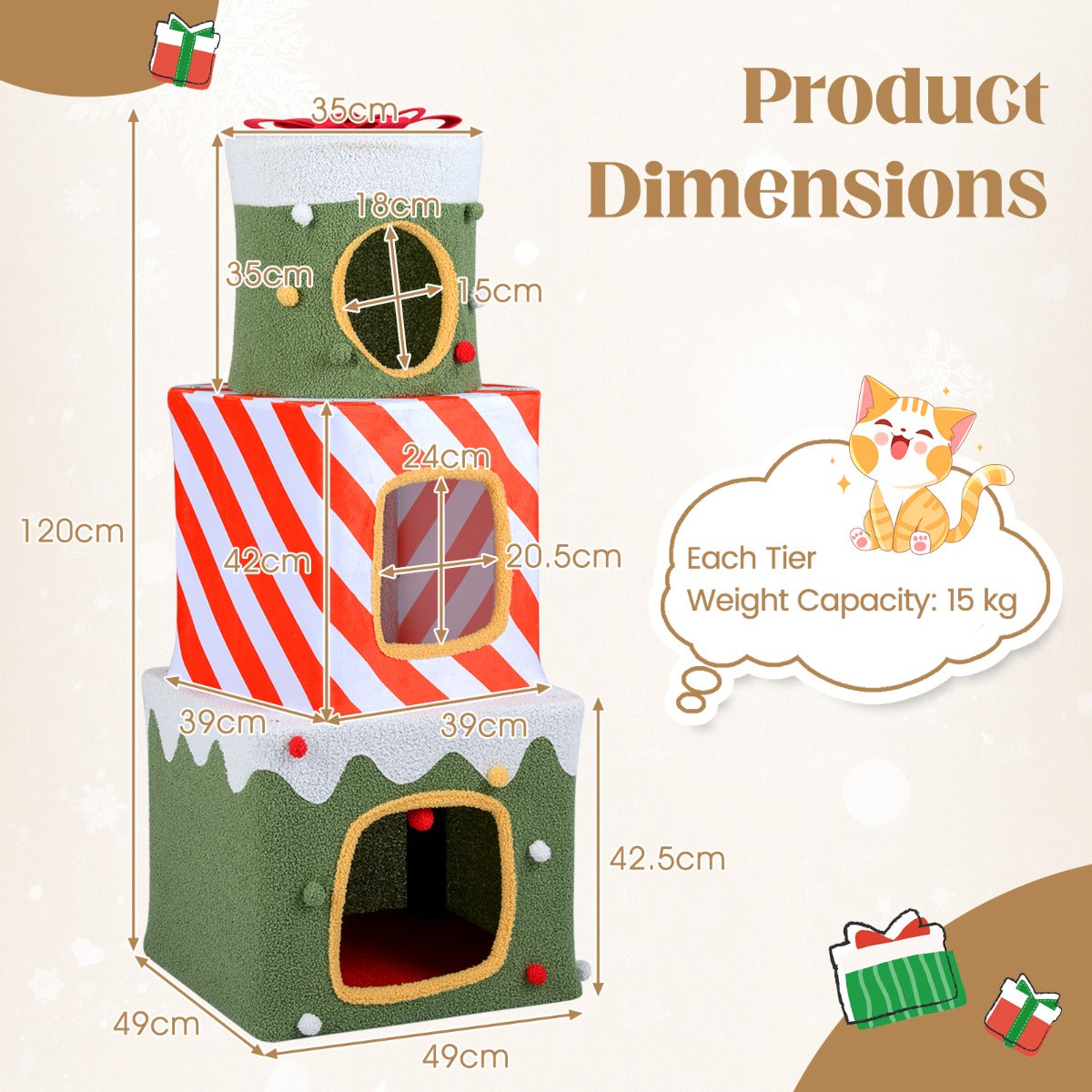 Livsk costway kerstboom voor binnenkatten 120 cm charmant klimmeubel 2