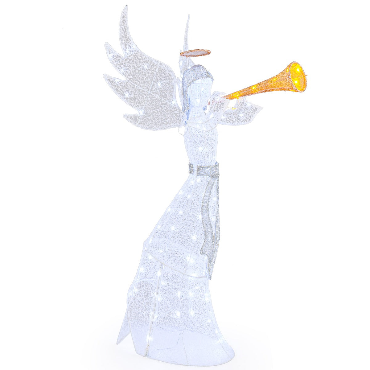 LIVSK Verlichte Kerstengel 156 cm - 100 LED-lampjes - Weerbestendig - Stabiele Tuindecoratie - Met Aureool en Trompet - Wit