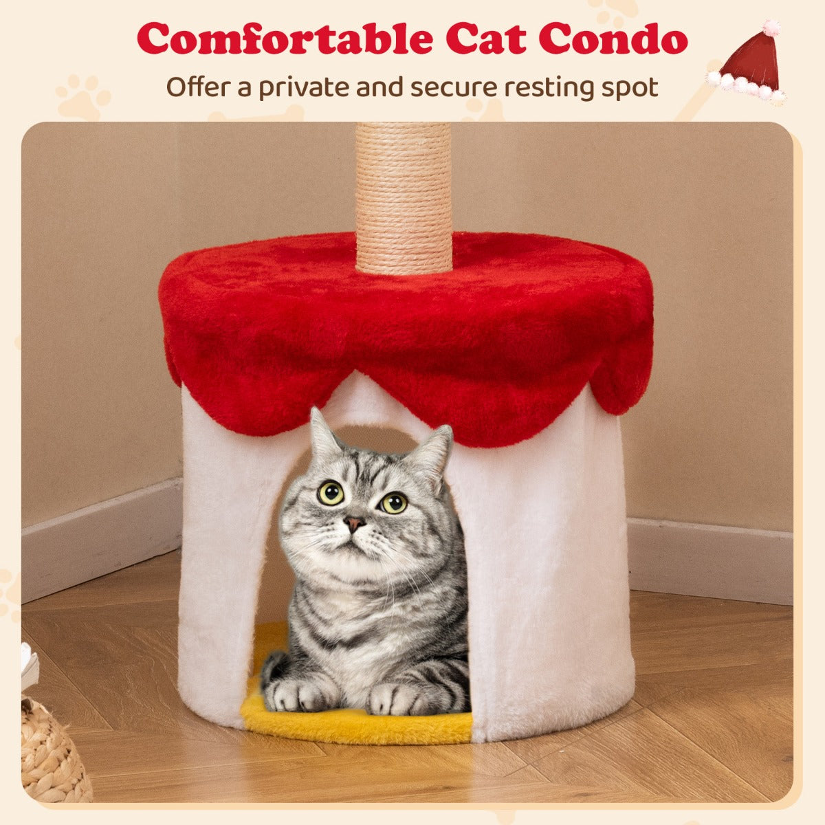 Livsk costway kerstmis krabpaal met bed 80 cm moderne krabpaal voor kittens met sisal krabpaal hangende bal 5