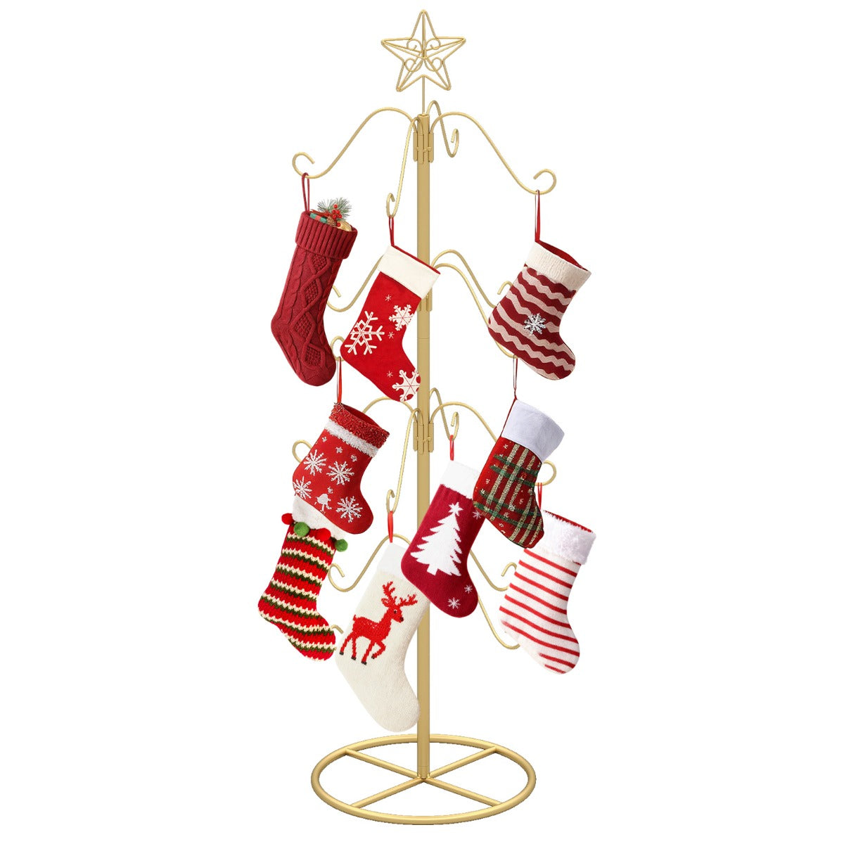 Livsk costway kerstsokhouder displayboom met 16 haken en sterpunt ornamentophangrek metalen standaard voor kerstversiering kerststandaard sokhouder 1 1
