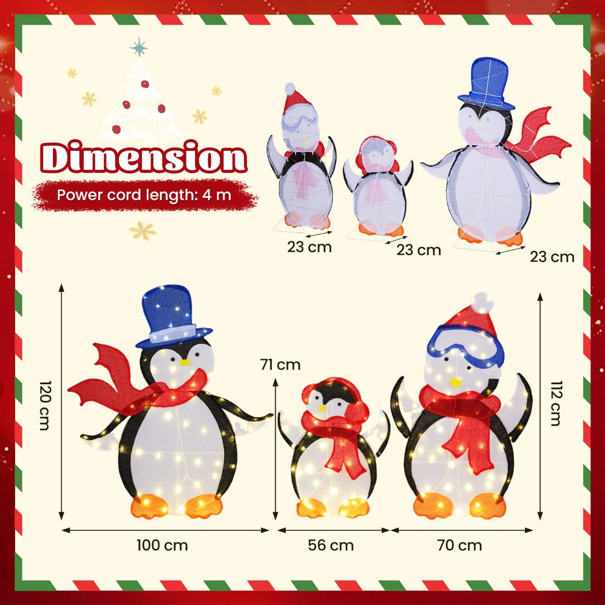 Livsk costway kerstversiering met oplichtende pinguinfamilie 2d 3 delige pinguinset met 160 leds kerstversiering voor binnen en buiten 1 1