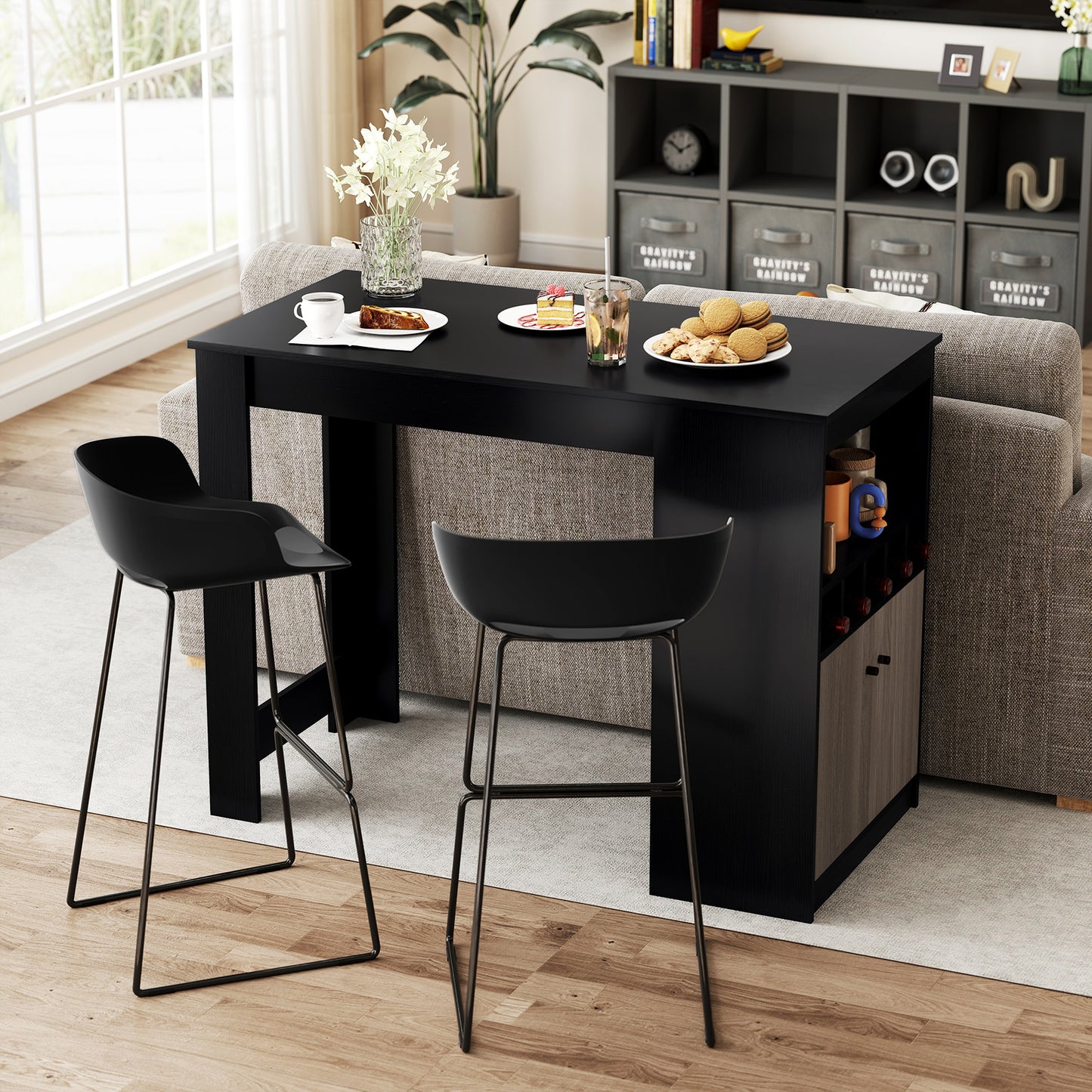 LIVSK Moderne Bartafel met Wijnrek - Gesloten Kast - In hoogte verstelbaar - 120 x 60 cm - Geschikt voor woonkamer en keuken -