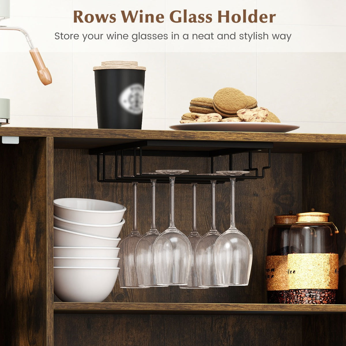 LIVSK Wijnkeukenkast - Verstelbare Plank - Glashouder - Brede Lade - Stevige Constructie - 95 x 35 x 98 cm - Bruin