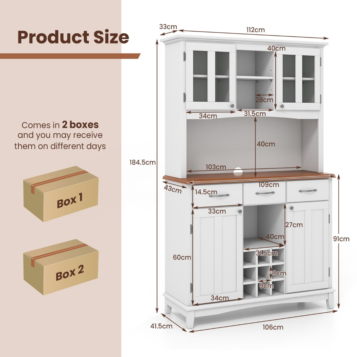 LIVSK Vrijstaande Keuken Opbergkast - 4 Kasten - 3 Open Schappen - Verstelbare Legplanken - Duurzaam - 112 x 41,5 x 184,5 cm - Wit