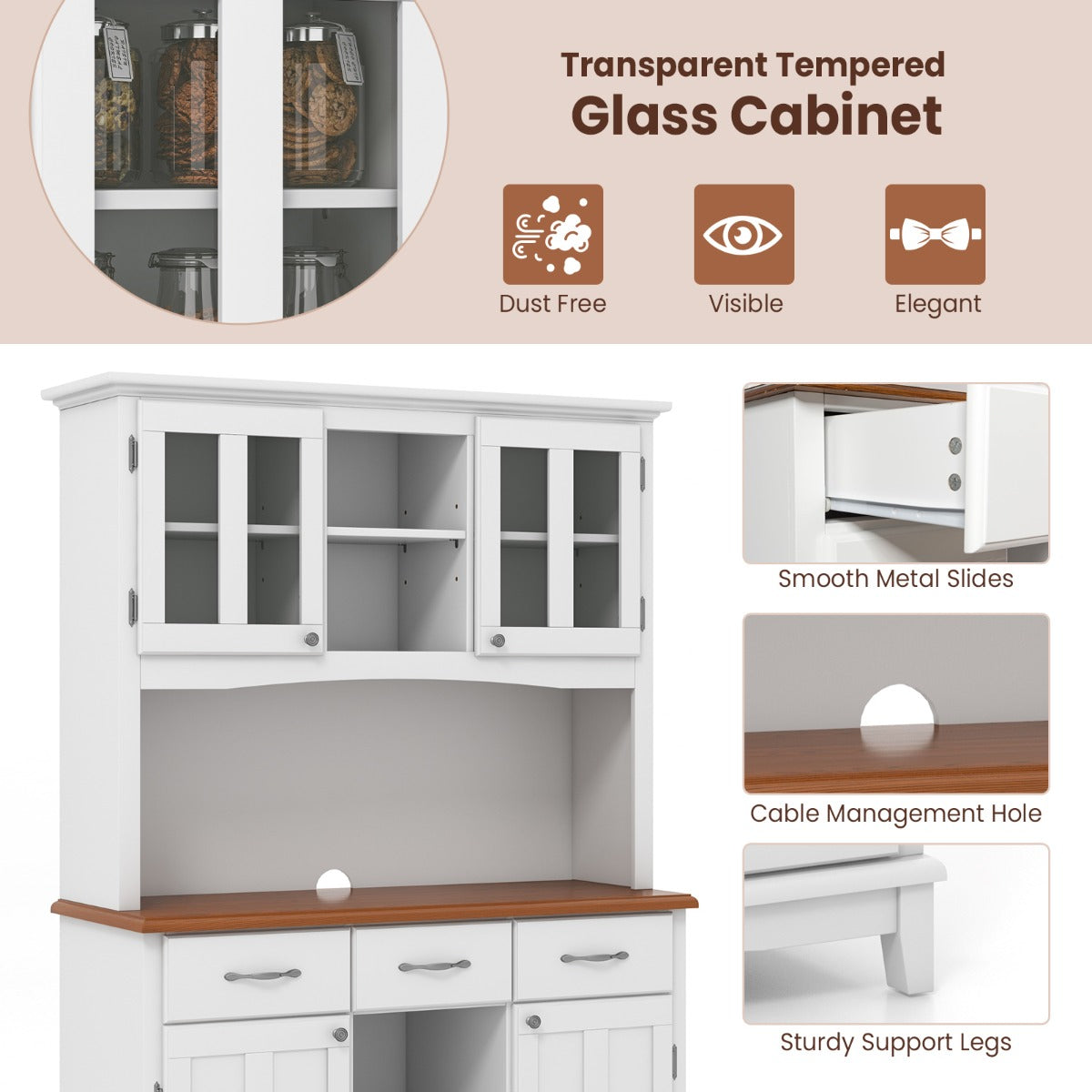LIVSK Vrijstaande Keuken Opbergkast - 4 Kasten - 3 Open Schappen - Verstelbare Legplanken - Duurzaam - 112 x 41,5 x 184,5 cm - Wit