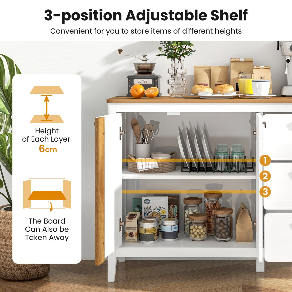LIVSK Buffetkast met 3 Lades en 2 Deuren - Verstelbare Plank - Duurzaam Design - Veelzijdig Gebruik - 106 x 40 x 80 cm - Wit
