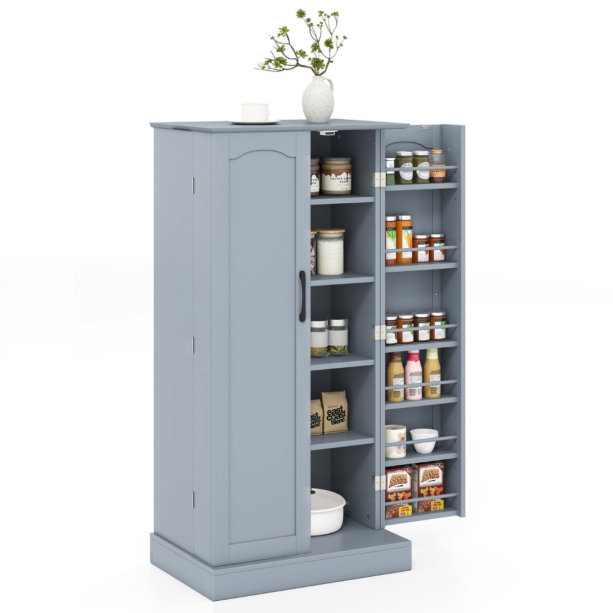 LIVSK Opbergkast - 3 Opberggebieden - 17 Planken - Verstelbare Zijplanken - Kantelbeveiliging - 60 x 40 x 120,5 cm - Grijs