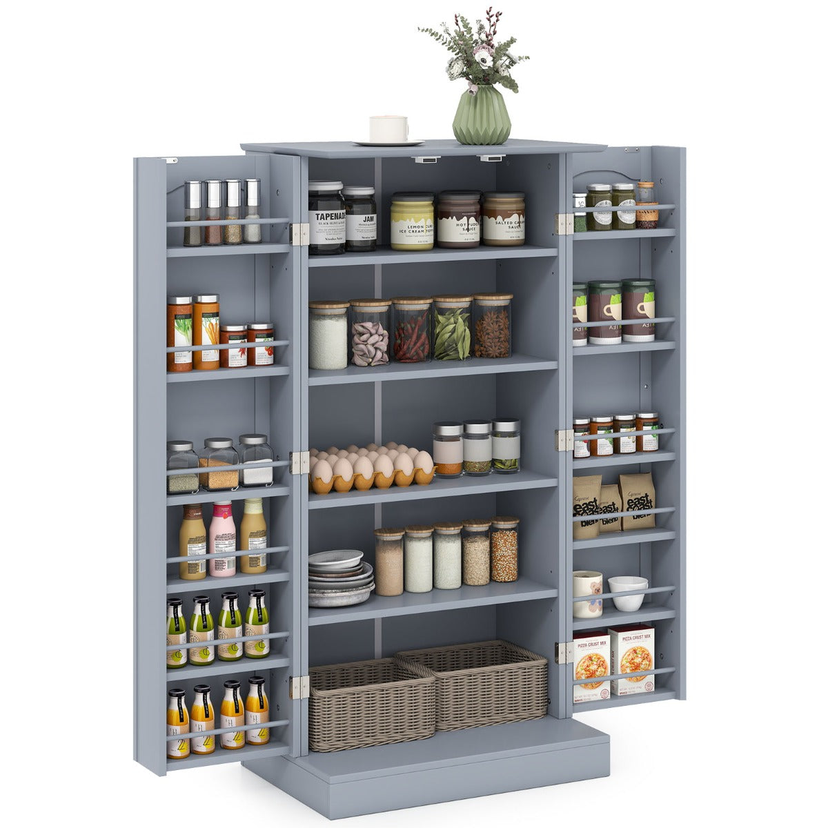 LIVSK Opbergkast - 3 Opberggebieden - 17 Planken - Verstelbare Zijplanken - Kantelbeveiliging - 60 x 40 x 120,5 cm - Grijs