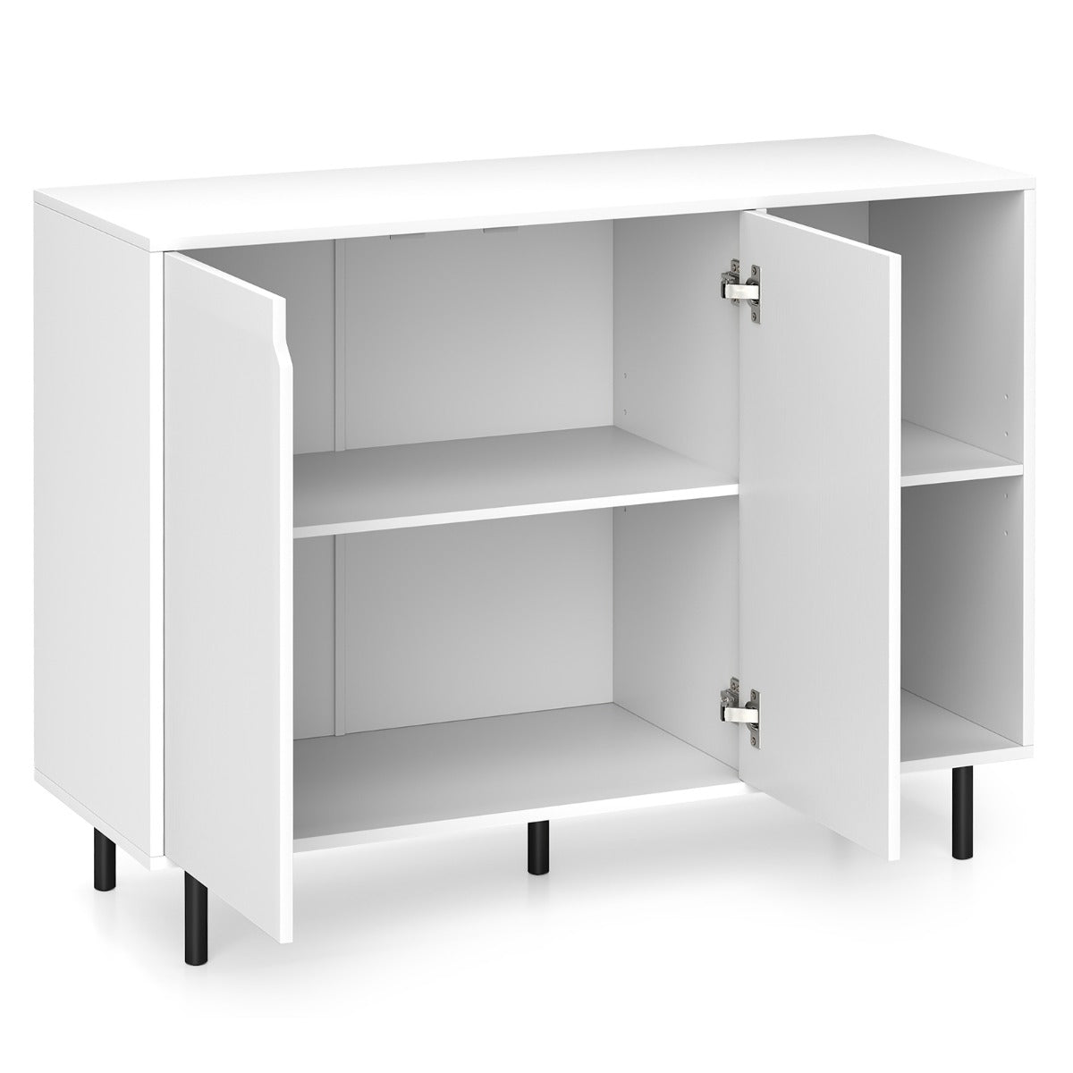 Livsk costway keukenbuffet modern houten buffet met 2 deuren verstelbare planken metalen poten en 2 open vakken opbergconsole voor eetkamer 1 1