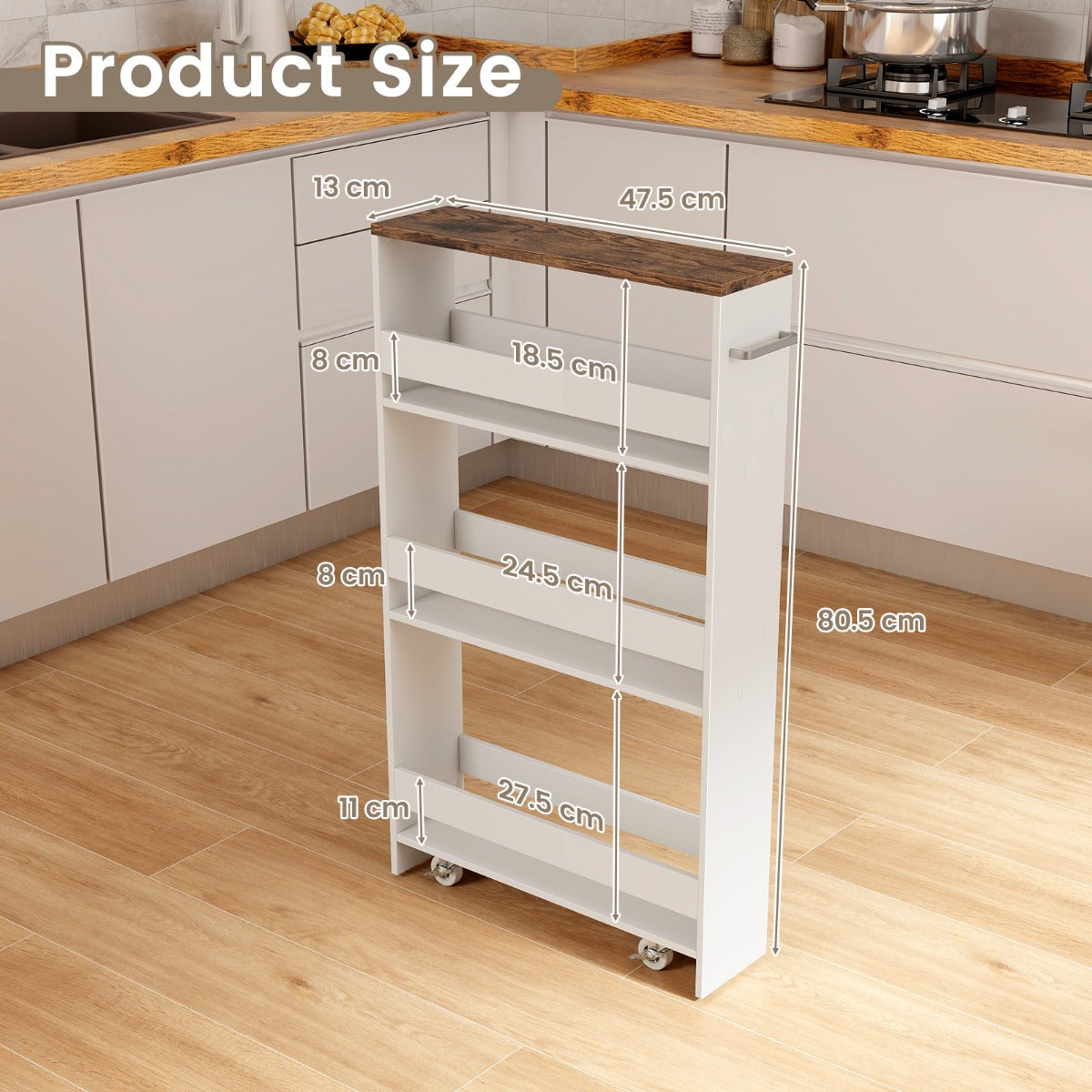 Livsk costway keukenkast keukeneiland met niswagen 13 cm breed 4 planken keukenwagen wit 3