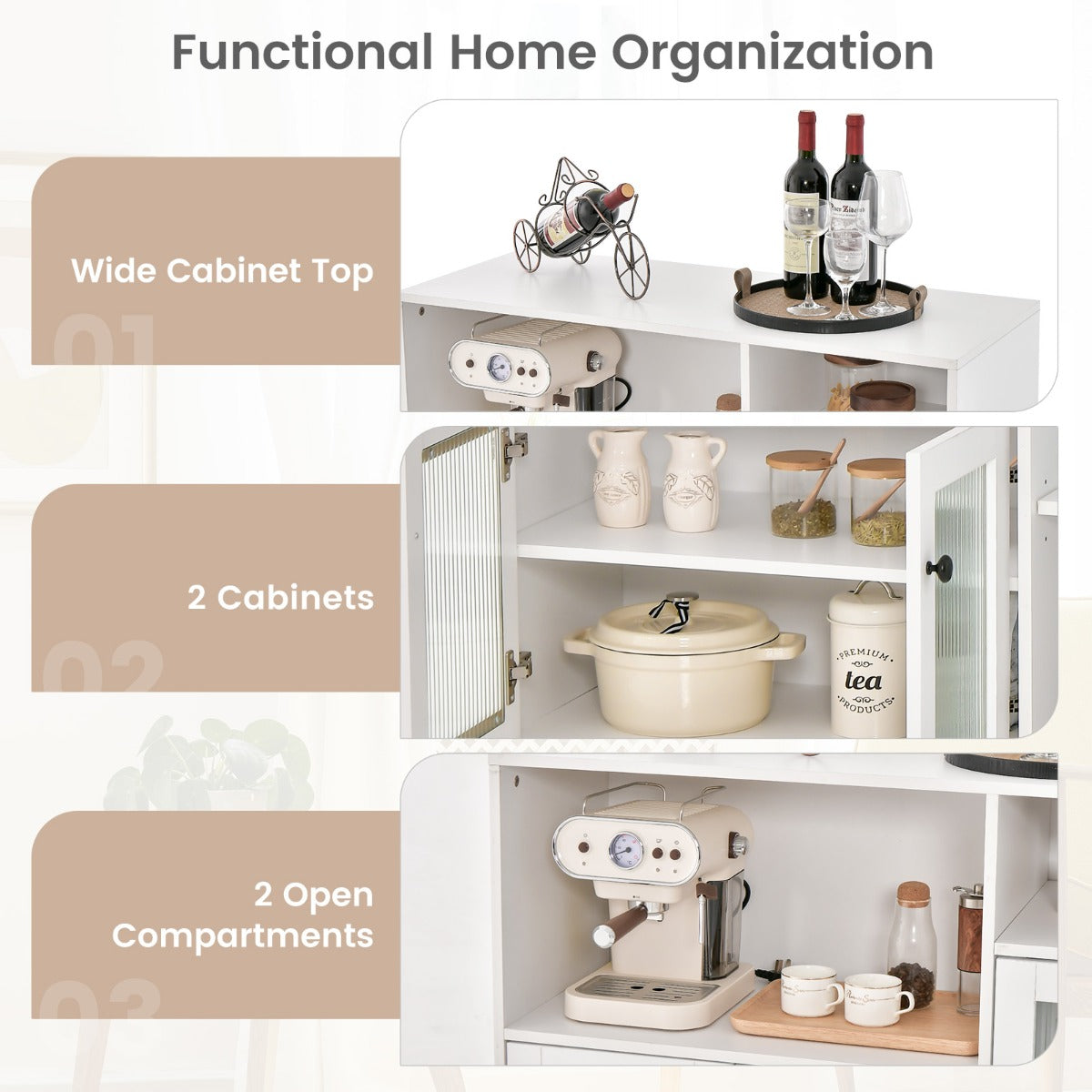 LIVSK Bijzetkast - Hoogwaardig MDF en Gehard Glas - Verstelbare Planken - Kantelbeveiliging - Antislip - 100 x 39,5 x 100 cm - Wit