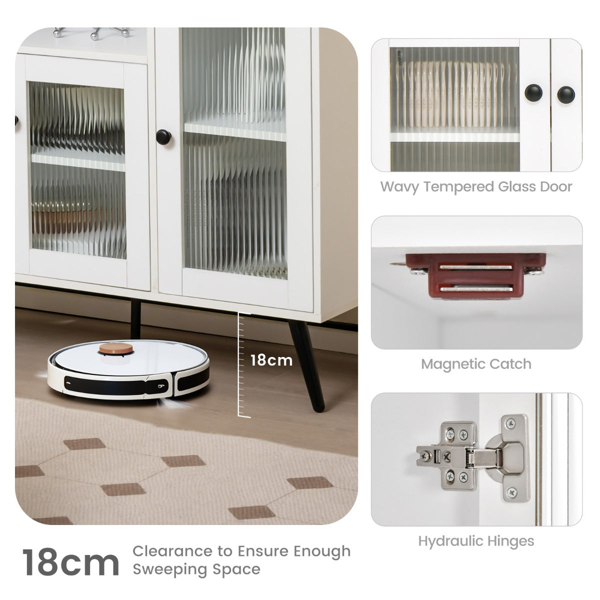 LIVSK Bijzetkast - Hoogwaardig MDF en Gehard Glas - Verstelbare Planken - Kantelbeveiliging - Antislip - 100 x 39,5 x 100 cm - Wit