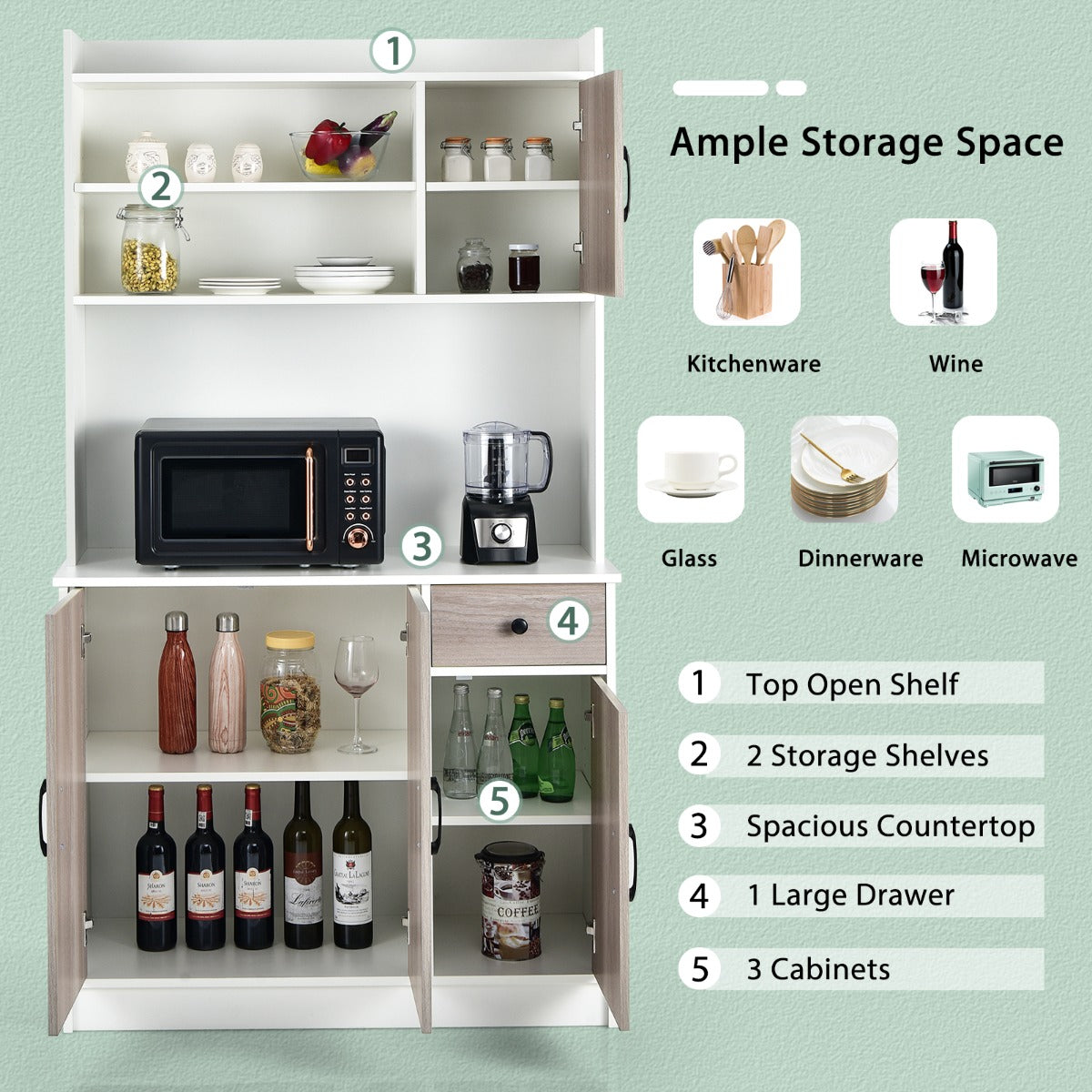 LIVSK Keukenkast met Oplaadstation - 9 Planken en Ruim Werkblad - Verstelbare Planken - Modern Design - 100 x 40 x 180 cm - Wit +