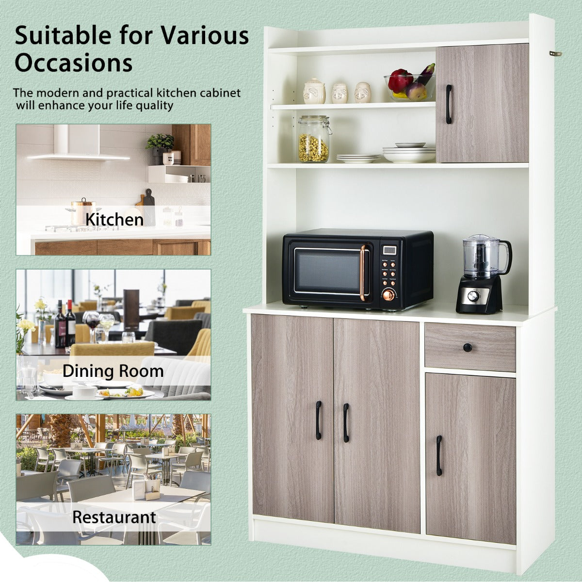 LIVSK Keukenkast met Oplaadstation - 9 Planken en Ruim Werkblad - Verstelbare Planken - Modern Design - 100 x 40 x 180 cm - Wit +