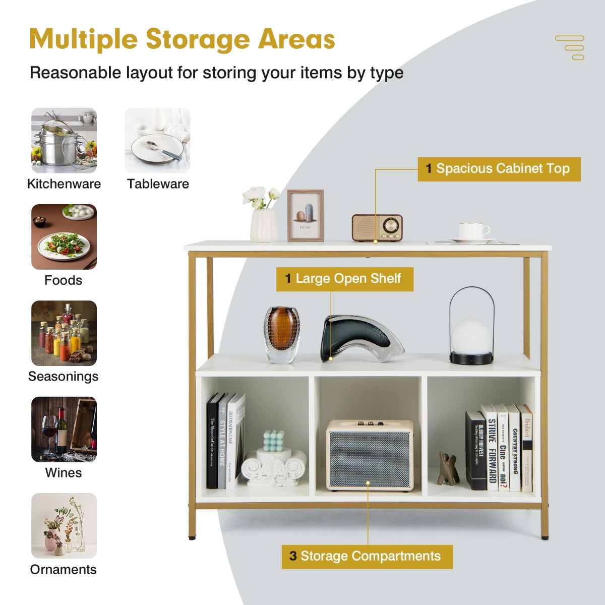 LIVSK Buffetkast - Robuust Metaal en Hout - Veelzijdig en Ruimtebesparend - Totale Afmetingen 110 x 42,5 x 88 cm - Wit