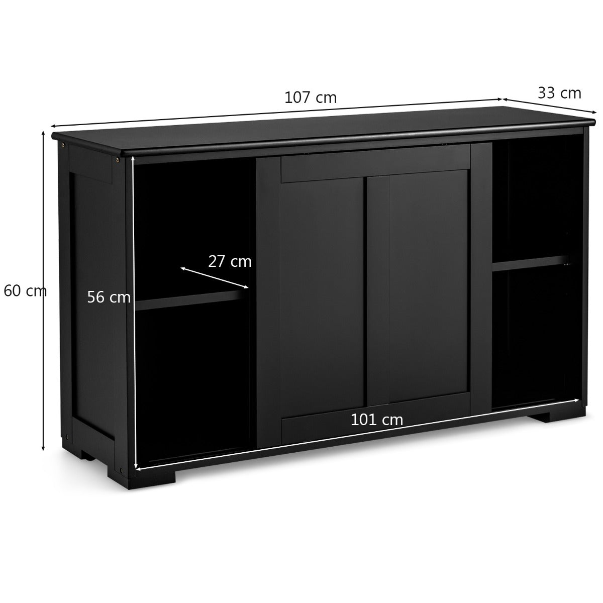 LIVSK Keukenbuffet met Schuifdeuren - Ruime Opbergruimte - Verstelbare Planken - Hoogwaardig MDF - 107 x 33 x 60 cm - Zwart