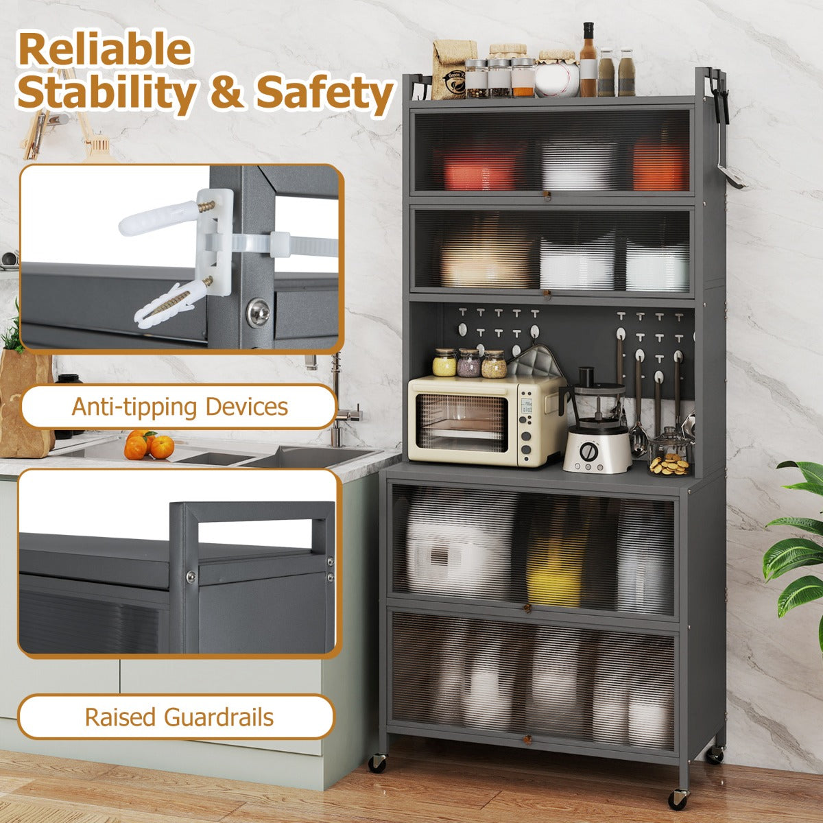 Livsk costway keukenkasten met zes niveaus en een dressoir met opbergkasten 4