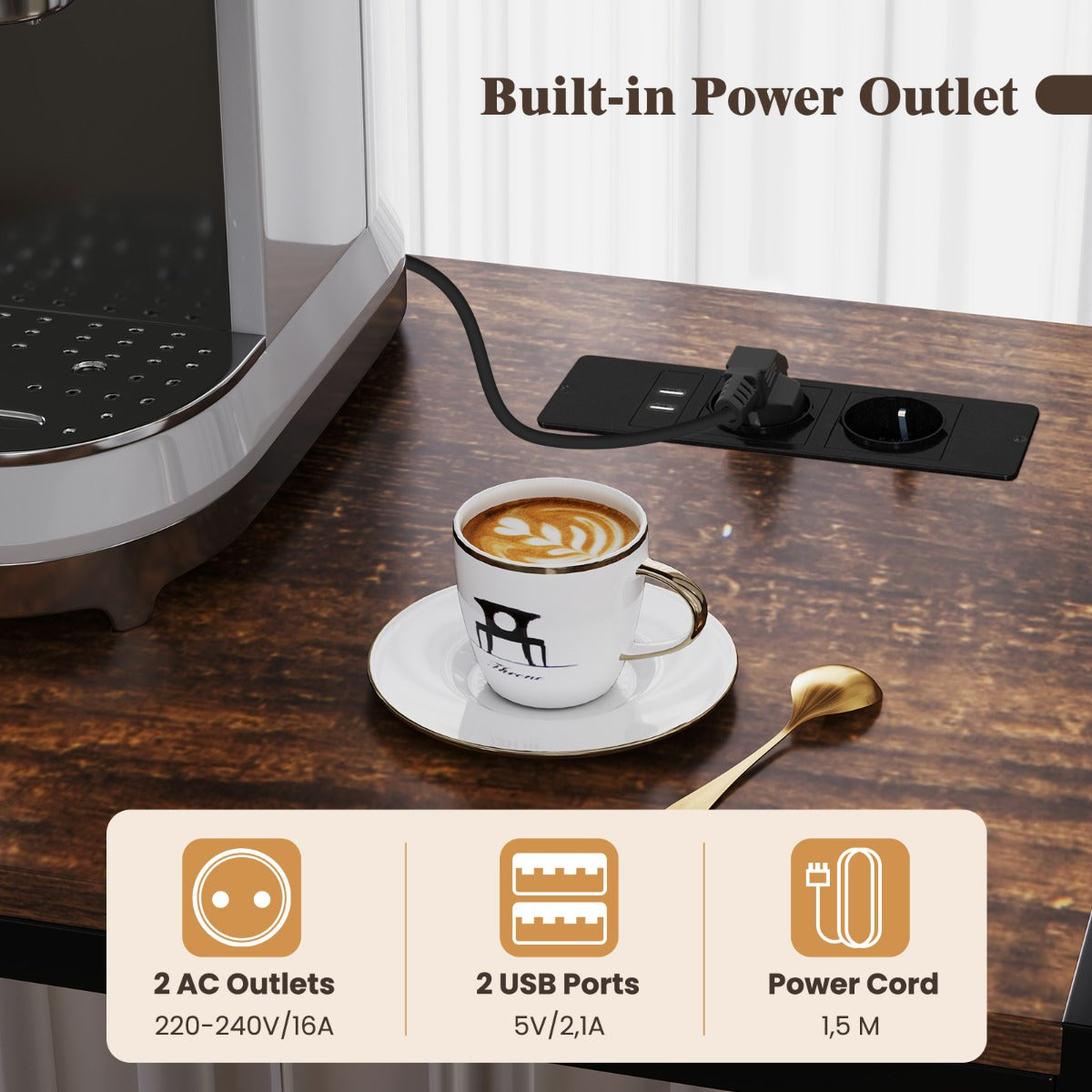 LIVSK Keukenplank met Stopcontacten en Wijnrek - Roestbestendig Metaal - Open Schappen en Kastje - 80 x 40 x 170 cm -